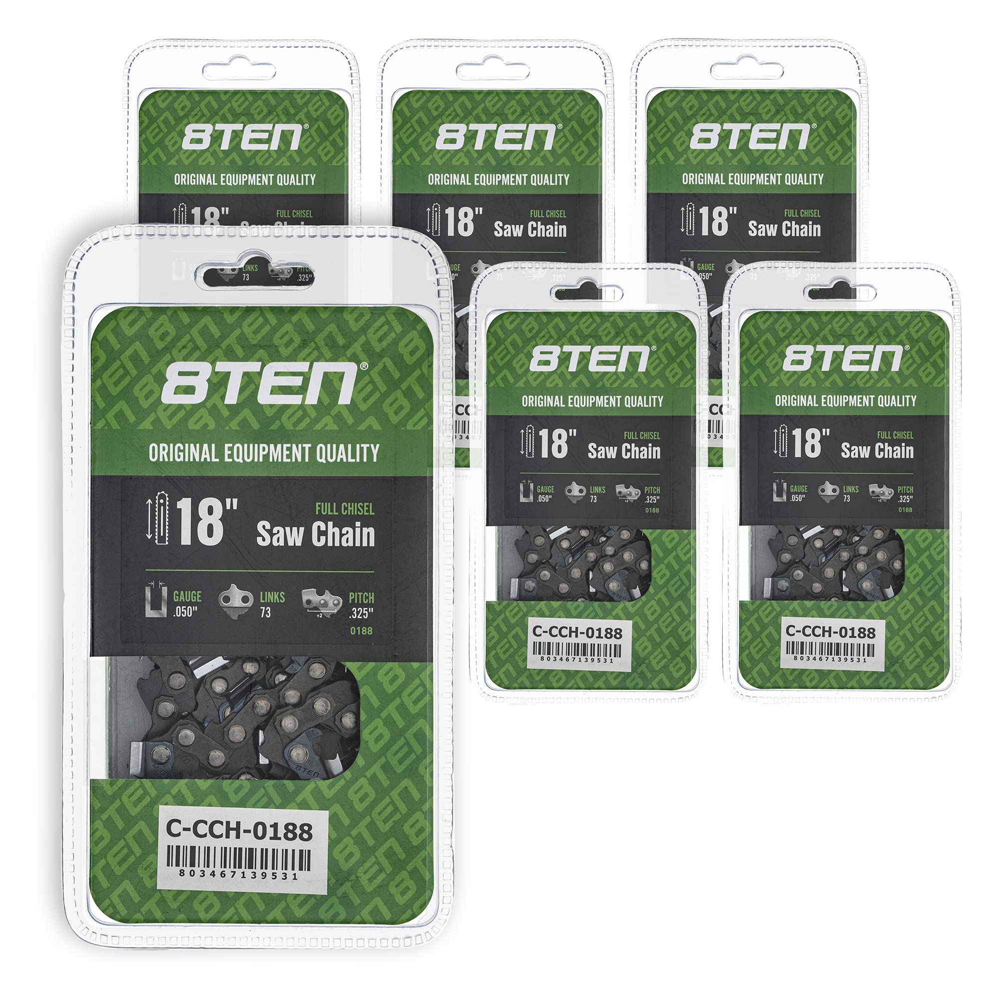 8TEN 18 Inch Full Chisel Chainsaw Chain .050 Gauge .325 Pitch 73DL - 6 Pack - Compatible with Homelite 245, Solo 613, 632, 641, 650 Chainsaws - Ideal for Professional Logging, Tree Cutting and Firewood Processing