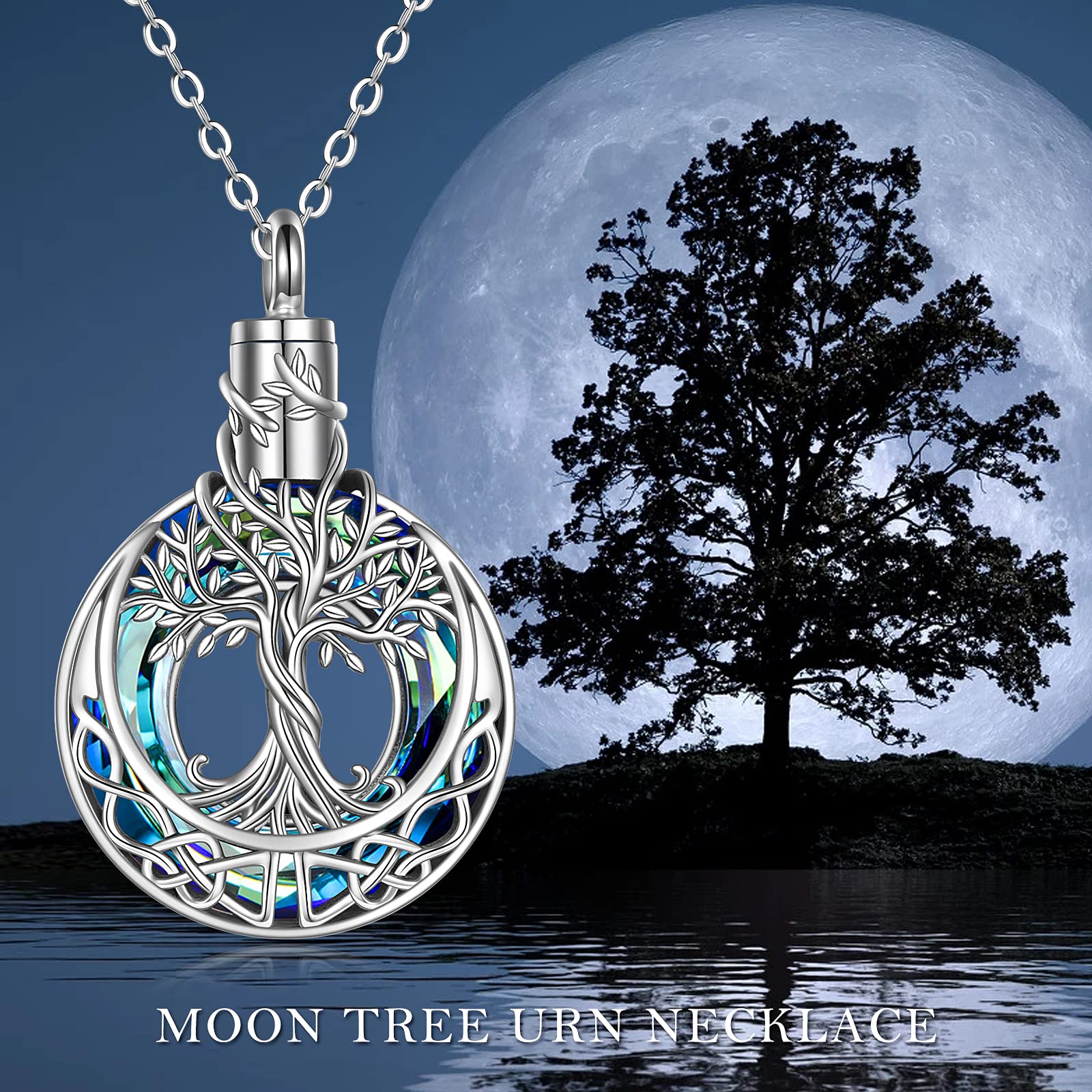 Tree of Life Urn Necklace - 925 Sterling Silver Cremation Jewelry for Ashes with Crystal | Memorial Keepsake for Women & Men | Perfect for Remembrance, Grieving & Honoring Loved Ones