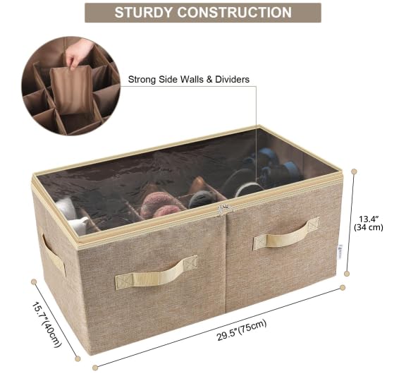 Moteph Large Shoe Organizer for Closet - 24 Pair Clear View Shoe Storage with Adjustable Dividers & Durable Cover - Perfect for Bedroom, Entryway, or Walk-in Closet Organization (Light Brown)
