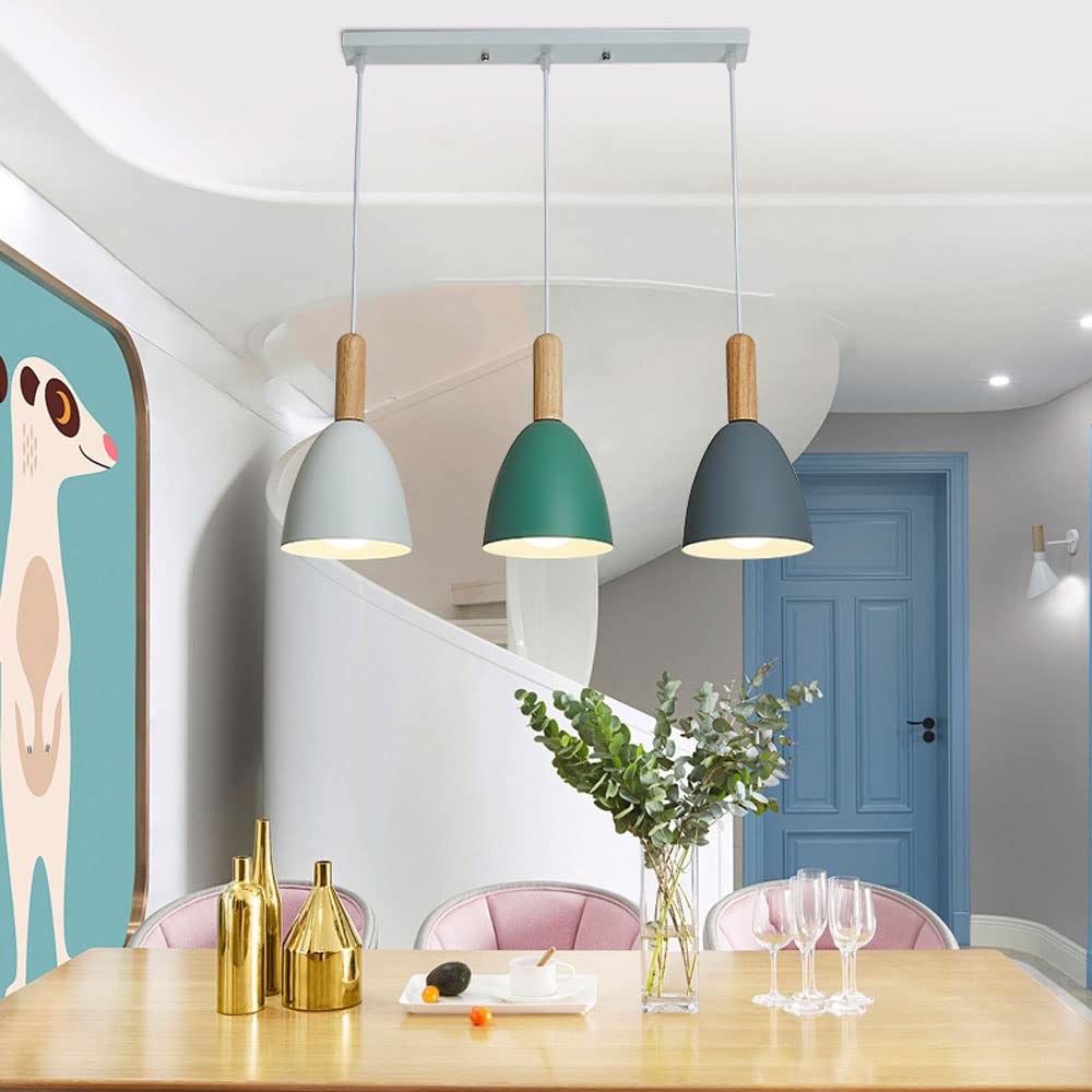 Modern 3-Light Nordic Wooden Pendant Chandelier - Adjustable Hanging Light Fixture with Metal Accents for Kitchen Island, Dining Room & Living Room Ceiling Mount | Perfect for Farmhouse, Scandinavian & Industrial Home Decor