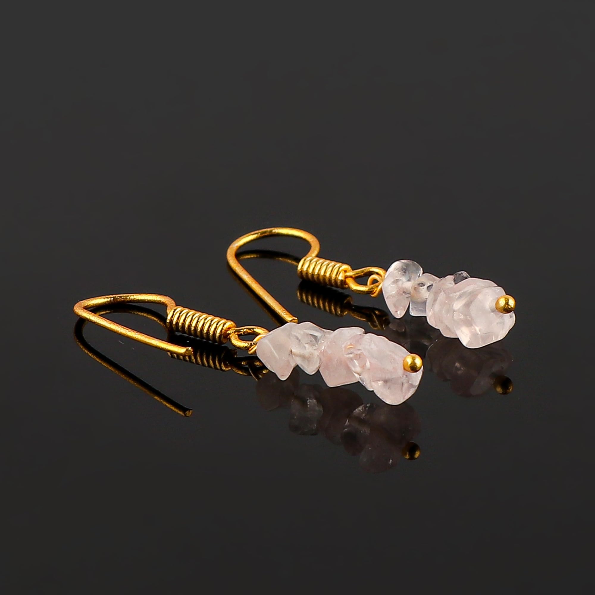 Rose Quartz Chips Earrings for Women - Natural Stone Dangle Earrings for Healing & Positive Energy - Perfect for Meditation, Yoga & Spiritual Gifts
