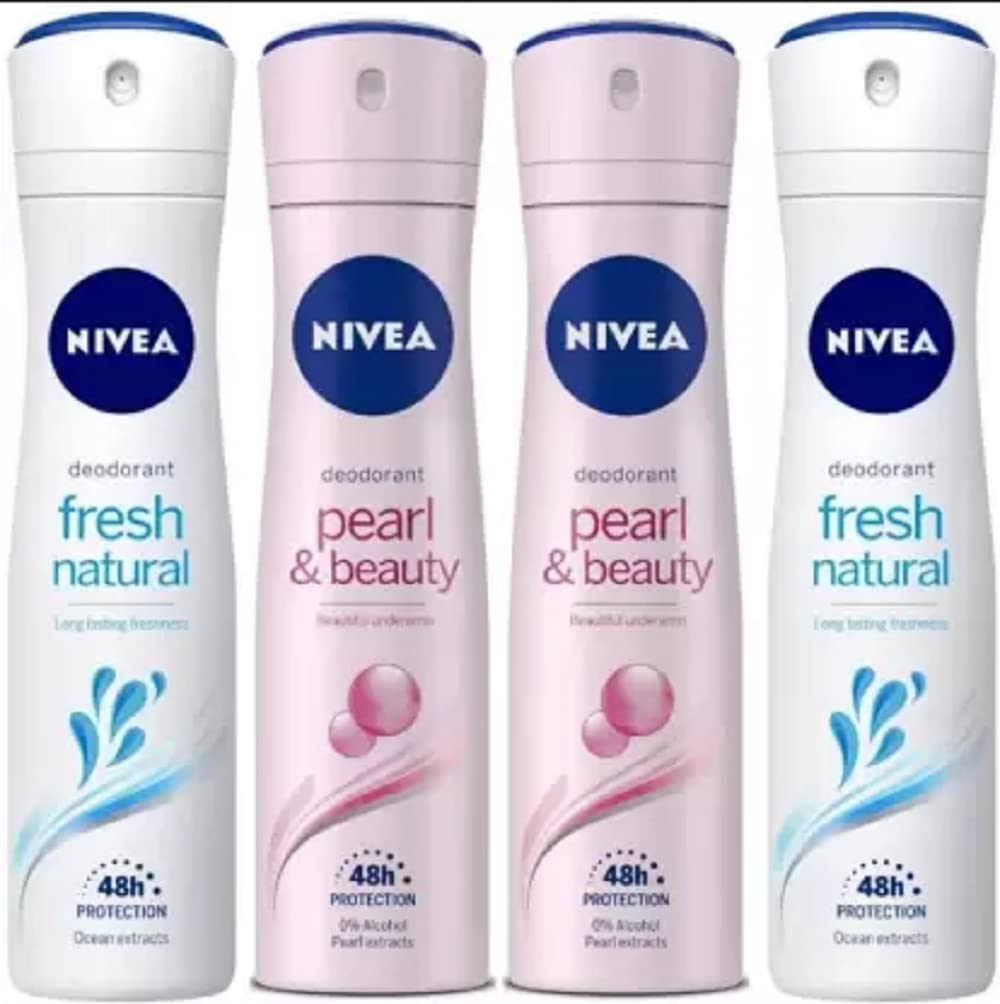 NIVEA Fresh Natural Deodorant Spray for Women - 600ml (Pack of 4) | Long-Lasting Odor Protection, Aluminum-Free & Gentle on Skin | Perfect for Daily Use, Gym, Work & Travel