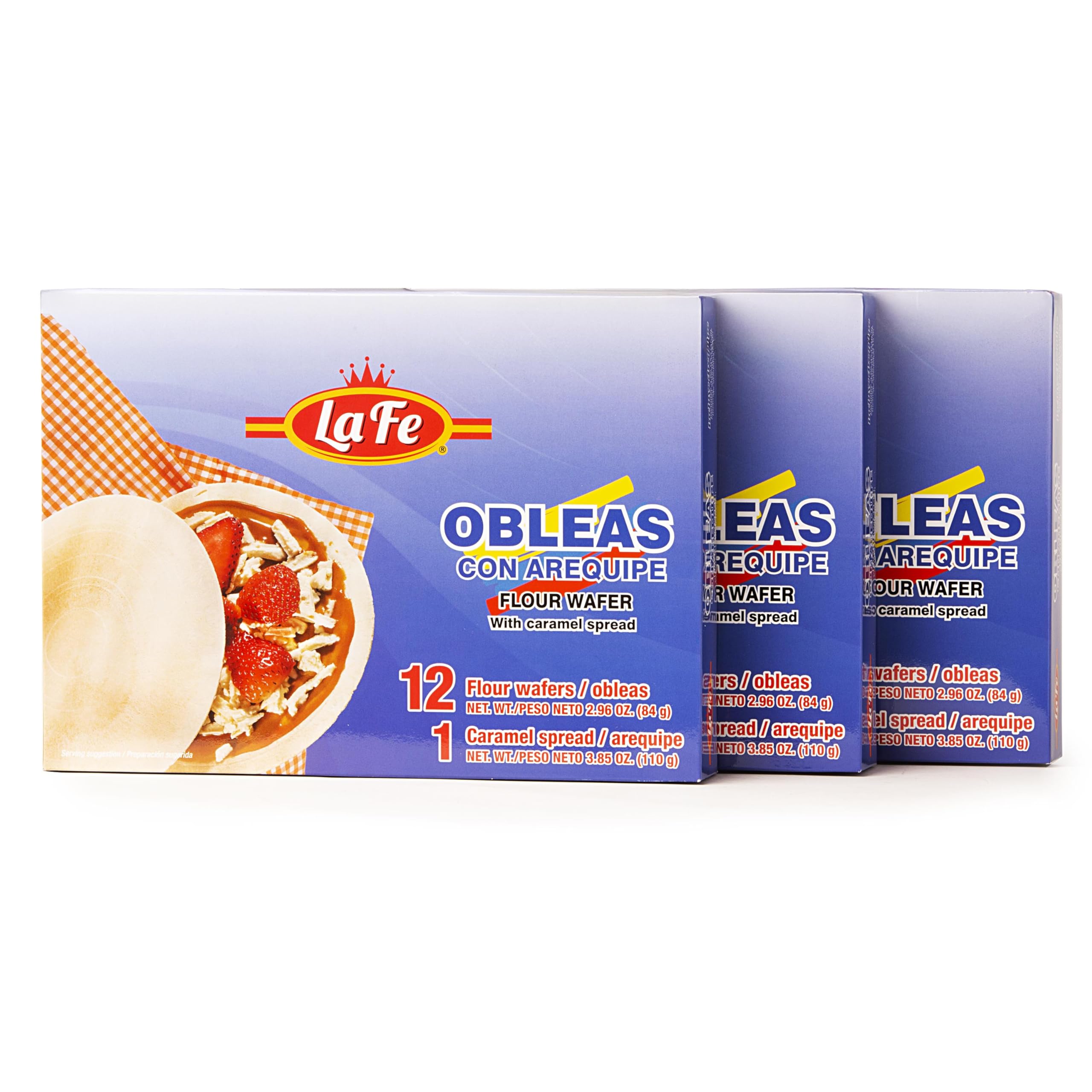 La Fe Obleas Con Arequipe 6.81 oz - 3 Pack | Colombian Flour Wafer with Caramel Spread | Authentic Latin Snacks for Parties, Desserts & Coffee Time
