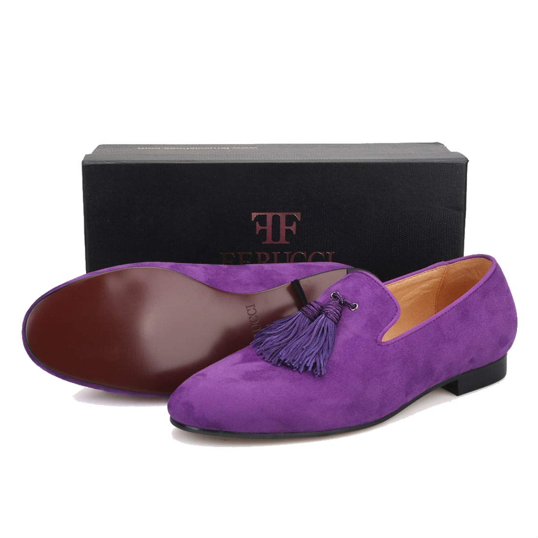 FERUCCI Men's Purple Suede Loafers with Big Tassel - Comfortable Slip-On Casual Shoes for Home, Office & Travel