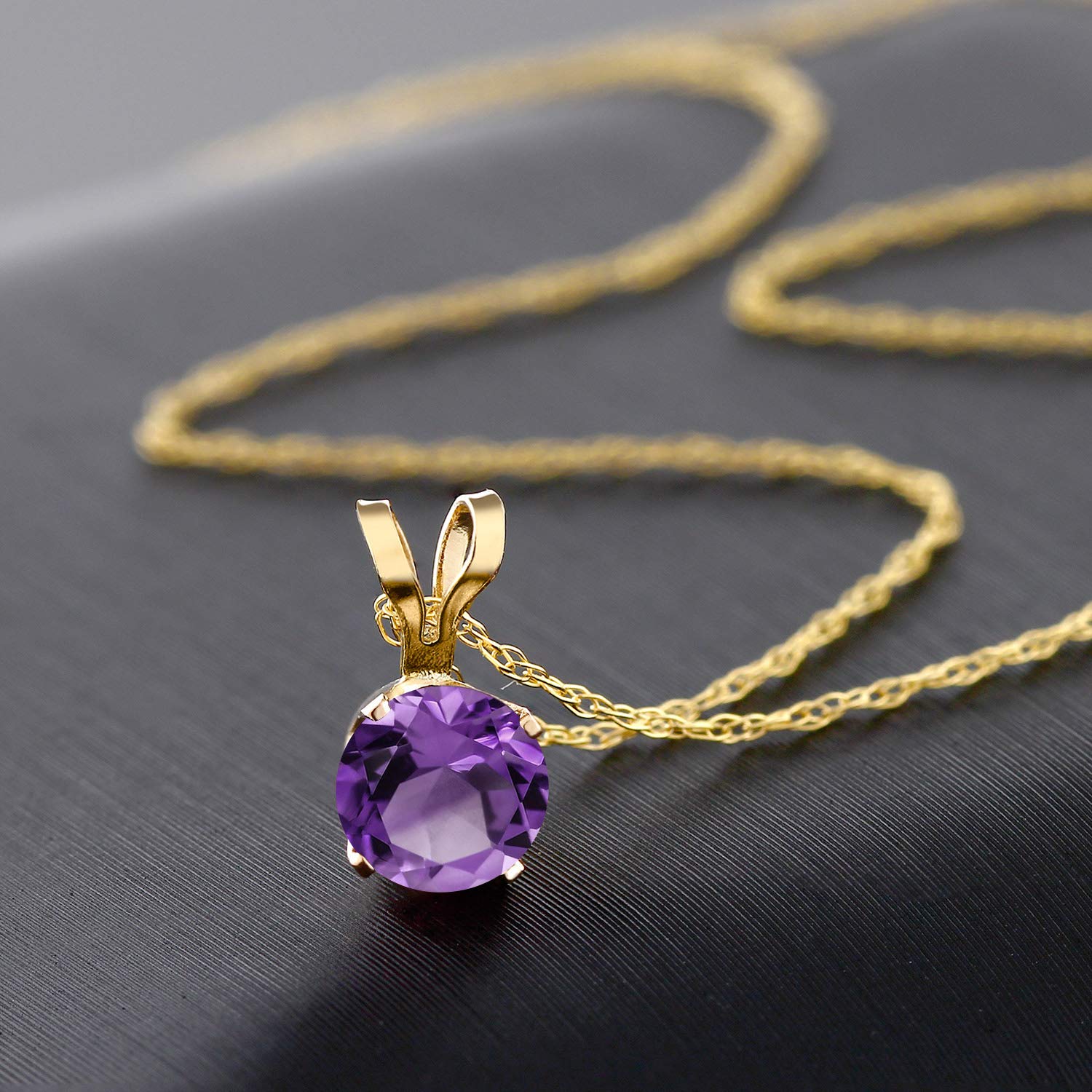 14K Yellow Gold Birthstone Pendant Necklace for Women - Round 4.5MM Gemstone Solitaire on 18 Inch Gold Chain | Personalized Jewelry Gift for Mom, Wife, Daughter | Perfect for Birthdays, Anniversaries & Special Occasions