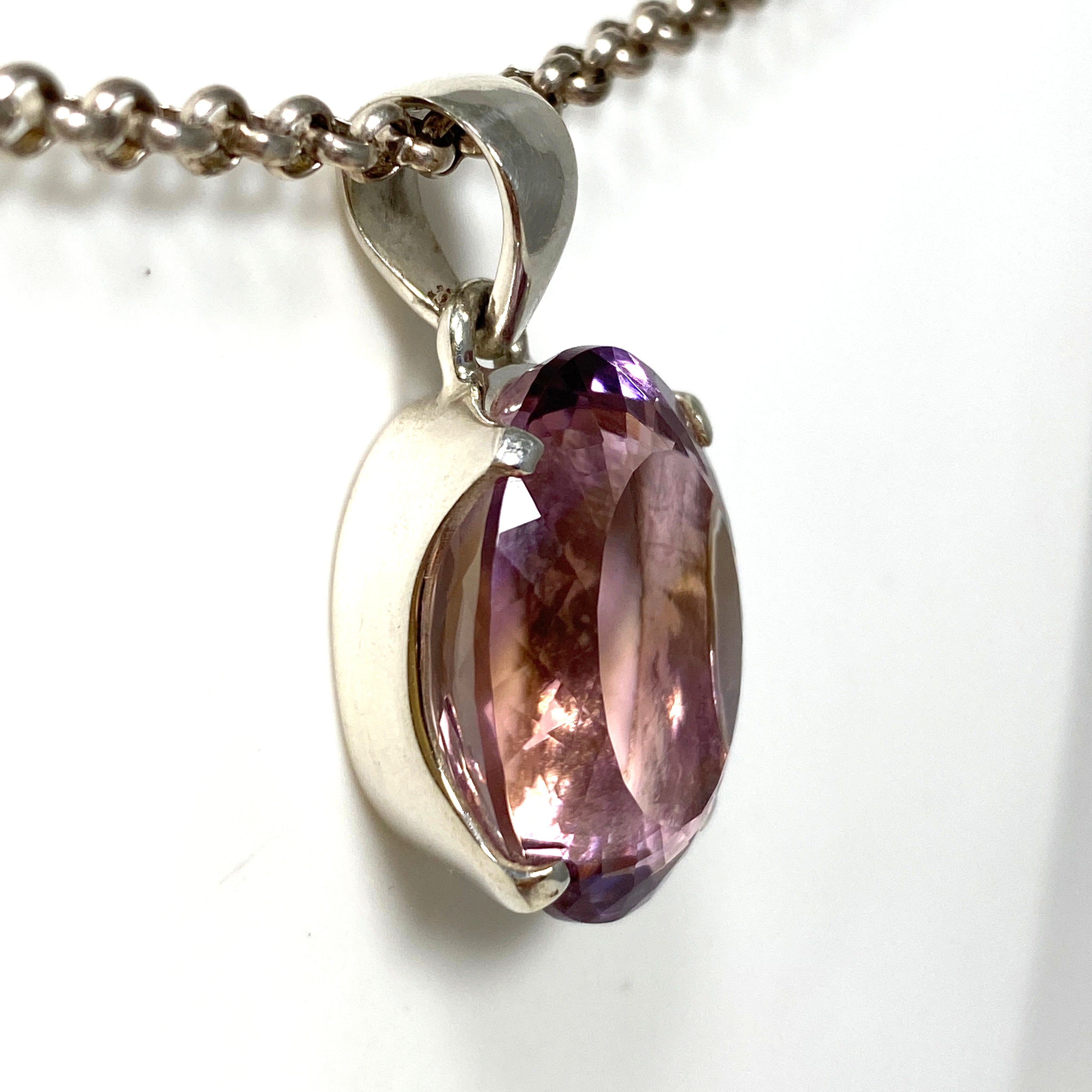 Natural Ametrine Gemstone Oval Faceted Pendant Necklace - 925 Sterling Silver Jewelry PPGJ778 for Women's Fashion & Gift Giving