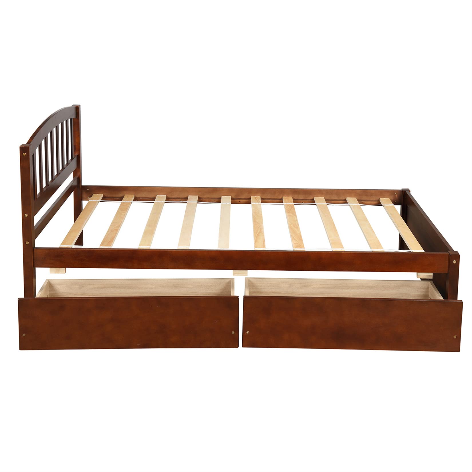 Twin Size Wooden Bed Frame with Storage Drawers, Headboard & Footboard - Solid Walnut Platform Captain Bed for Kids, Teens, and Adults | Perfect for Small Bedrooms, Guest Rooms & Dormitories