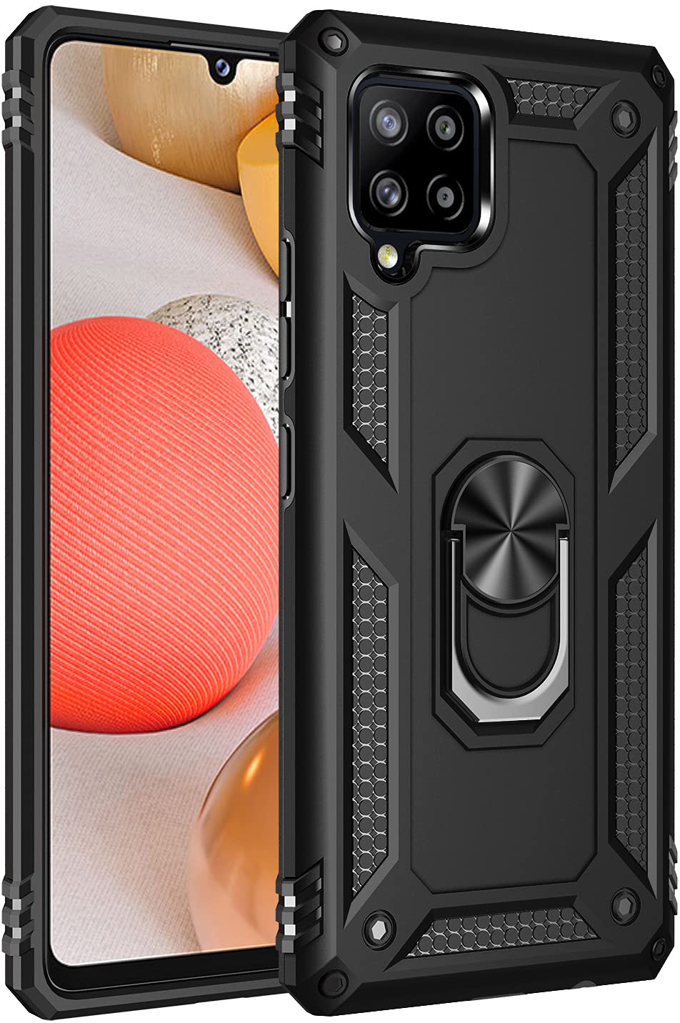 Nakedcellphone Bandit Series Samsung Galaxy A42 5G Case [Black] - Flexible TPU Anti-Shock Phone Cover with Finger Grip, Viewing Stand & Metal Mounting Plate for Daily Use, Travel, and Outdoor Activities