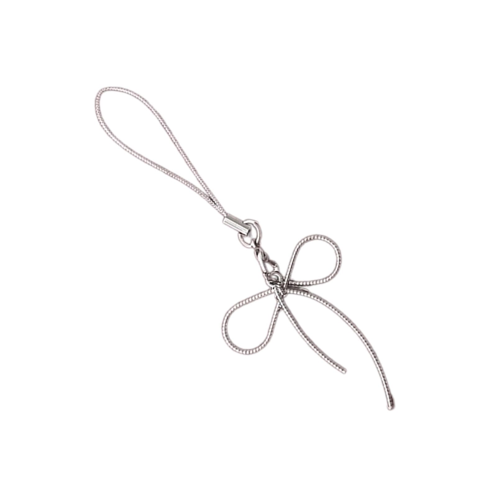 Stylish Silver Bowknot Phone Lanyard - Anti-Loss Wrist Strap with Butterfly Charm for Smartphones | Perfect for Work, Travel & Daily Use