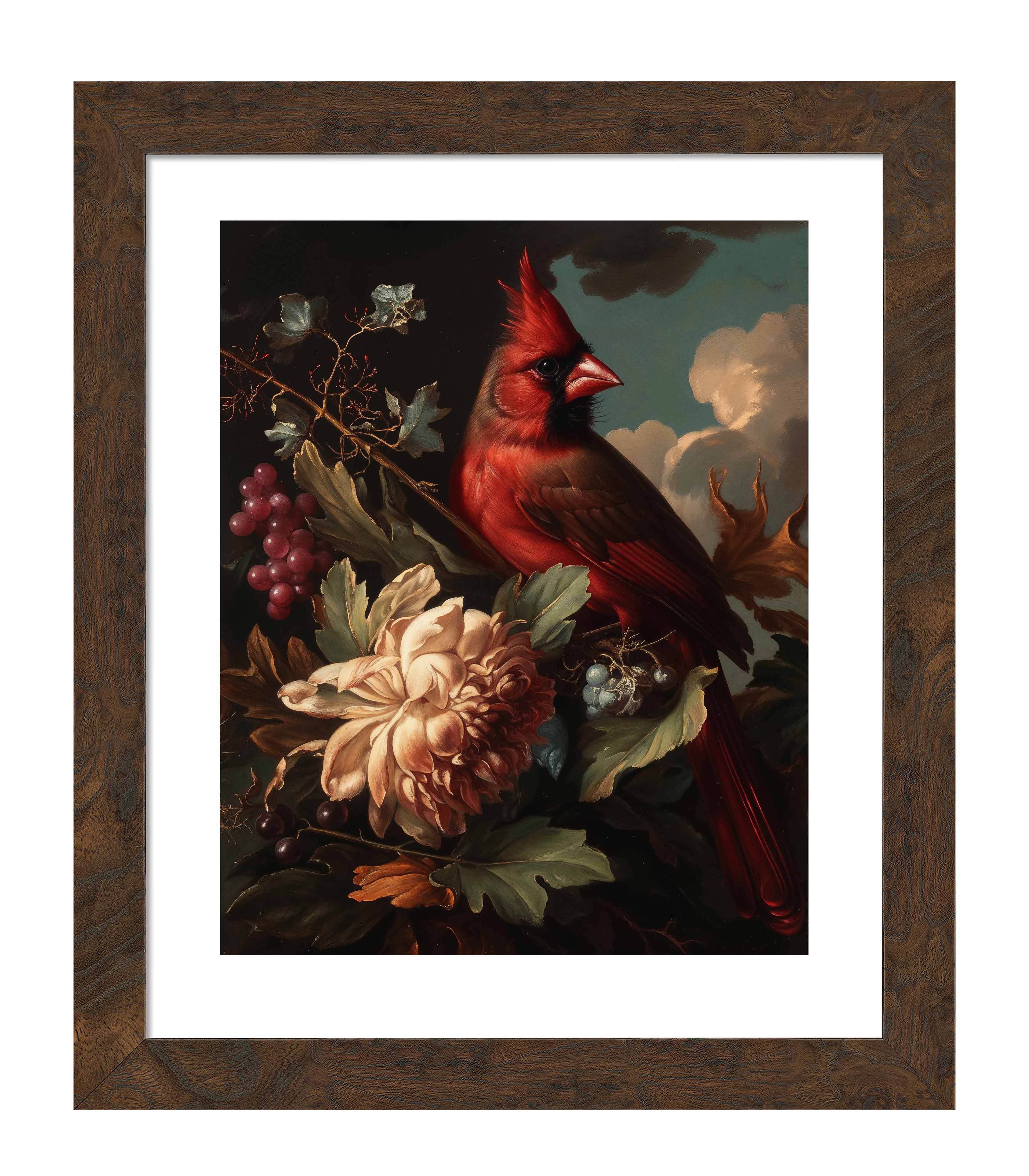 Cardinal Amongst Blooms Art Print - Vibrant Red Bird Wall Decor for Home, Office & Gifts | Nature-Inspired Painting for Living Room, Bedroom & Study