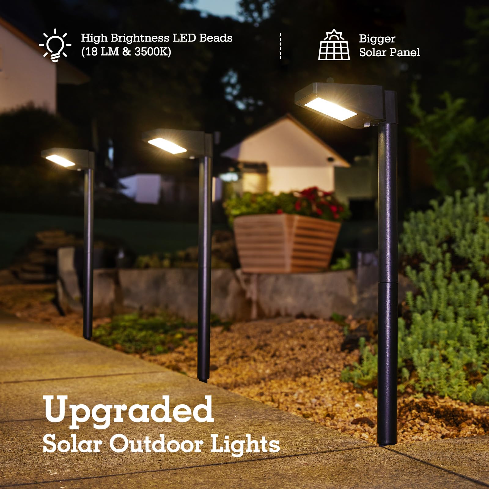 KOOPER 8 Pack Solar Pathway Lights Outdoor - Upgraded Bright 3500K Warm White Solar Landscape Lights for Garden, Yard, Driveway, Walkway, Sidewalk - Perfect for Nighttime Safety & Decorative Outdoor Lighting