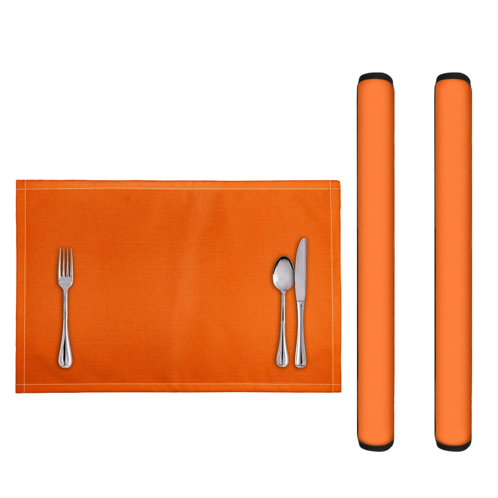 GLENLCWE Orange Refrigerator Door Handle Covers & Placemats Set - Stylish Kitchen Decor Accessories, Washable Table Protectors for Home & Office Use