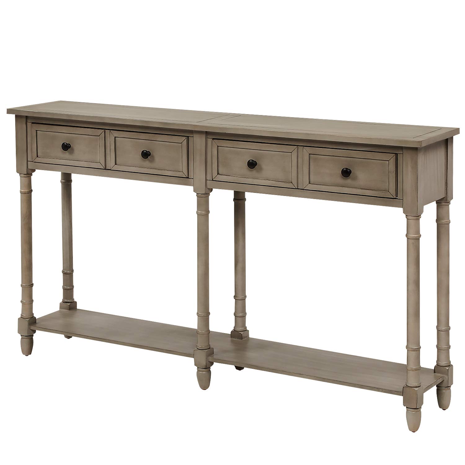 Rustic Console Table with 2 Large Drawers & Bottom Shelf - Entryway Sofa Table, Buffet Sideboard with Ample Storage - Grey Wash Finish | Perfect for Hallway, Living Room & Dining Room Decor