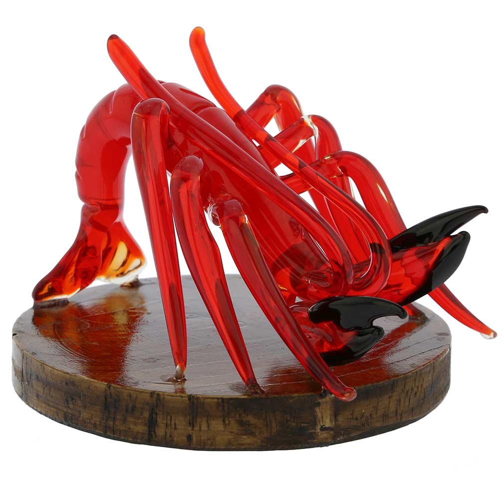 Handmade Murano Glass Lobster Sculpture on Base - Authentic Venetian Art for Home Decor & Gift