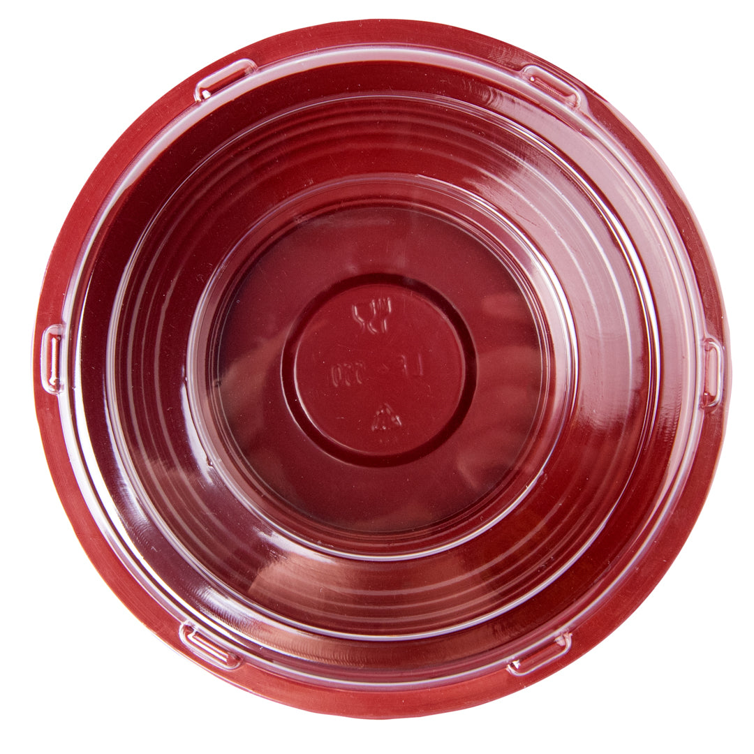 18 oz Round Black and Red Plastic Panda Bowl with Clear Lid - Microwave Safe, BPA-Free - 6 x 6 x 2.5 Inches - Bulk Pack of 200 - Perfect for Asian Restaurants, Takeout Meals, and Home Meal Prep