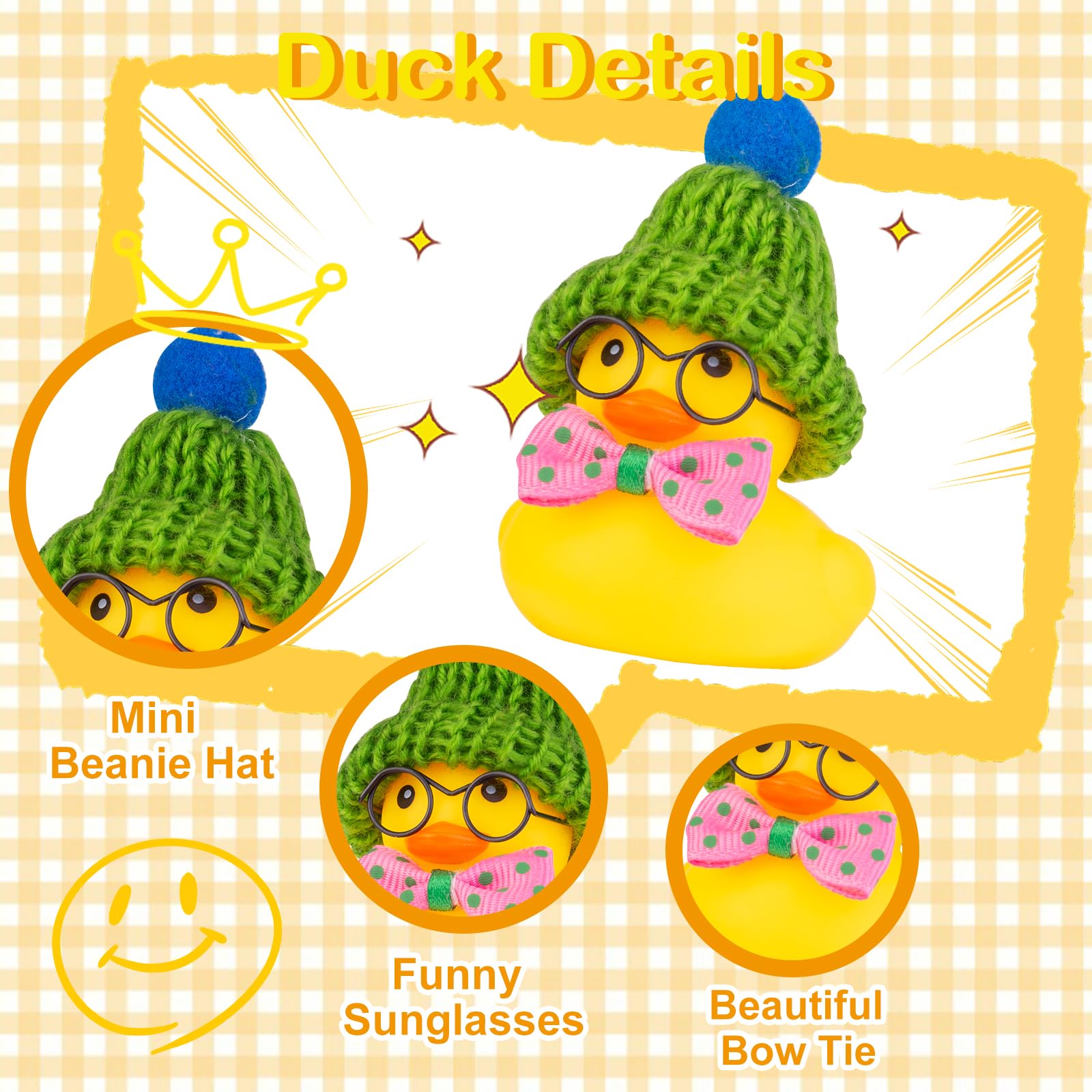 Winter Duck Car Dashboard Decoration - Cute Rubber Duck Ornament with Mini Beanie Hat, Sunglasses & Bow Tie - Fun Car Accessories for Dashboard Decor (C5) | Perfect for Seasonal Car Styling & Gift Giving