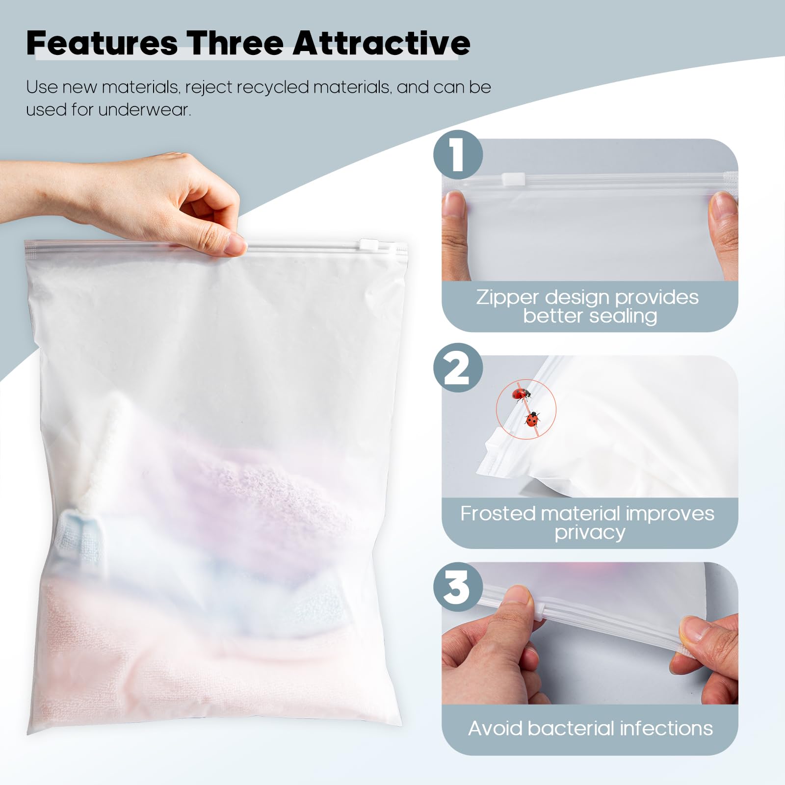 100Pcs 6x9 Inch Frosted Zipper Plastic Bags - Reusable Travel Storage Bags for Socks, Underwear, Cosmetics & Toiletries | No Vent Holes | Perfect for Organizing, Shipping & Travel Accessories