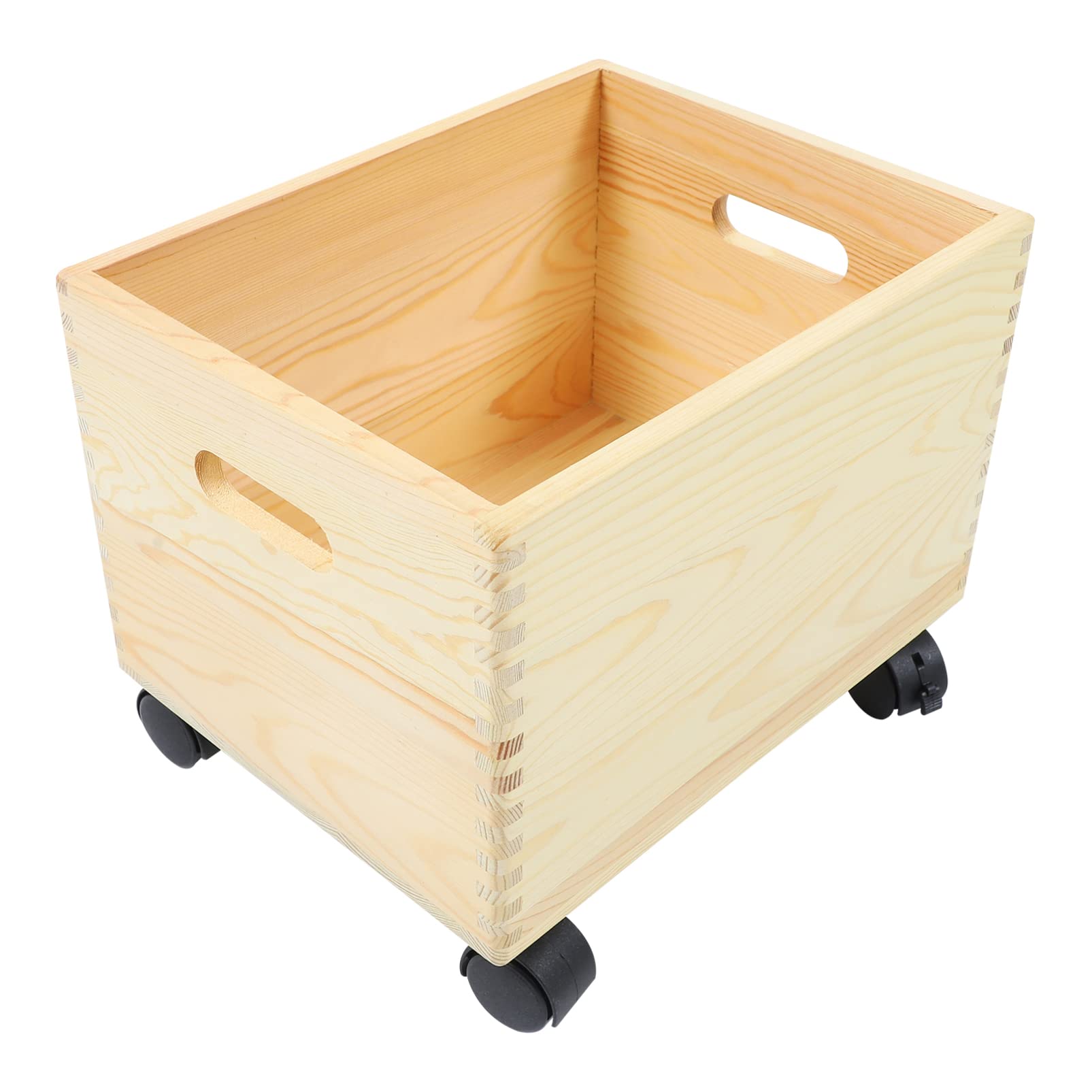 Cabilock Wooden Storage Box with Wheels - Natural Wood Rolling Storage Crate with Casters for Toys, Books & Home Organization - Perfect for Nursery, Playroom & Office Storage Solutions