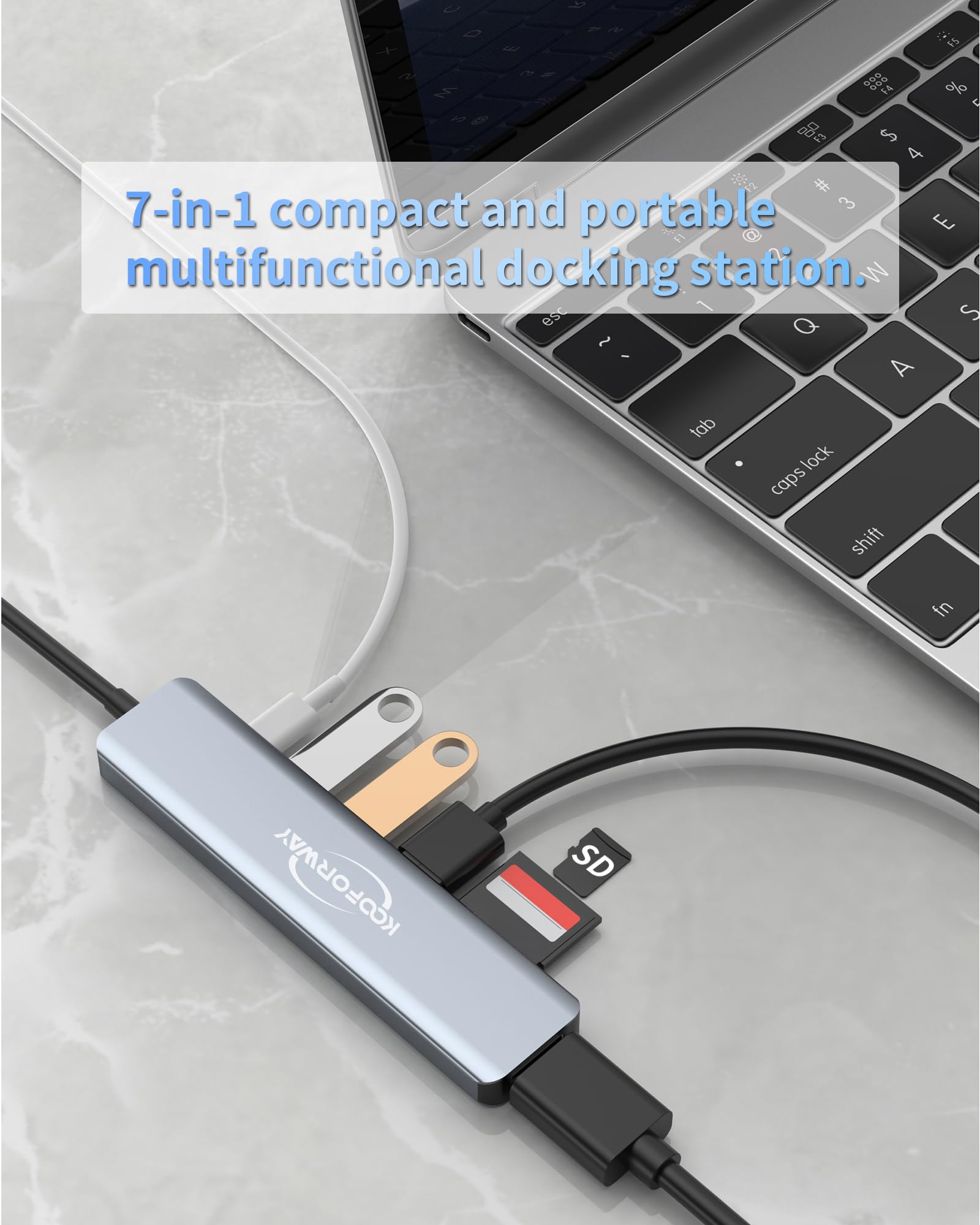 KOOFERWAY 7-in-1 USB C Hub with HDMI, 3 USB Ports, SD/TF Card Reader & 100W PD Charging - Compatible with MacBook Pro/Air, Dell, HP, Lenovo, Surface Laptops - Perfect for Work, Travel & Home Office Connectivity