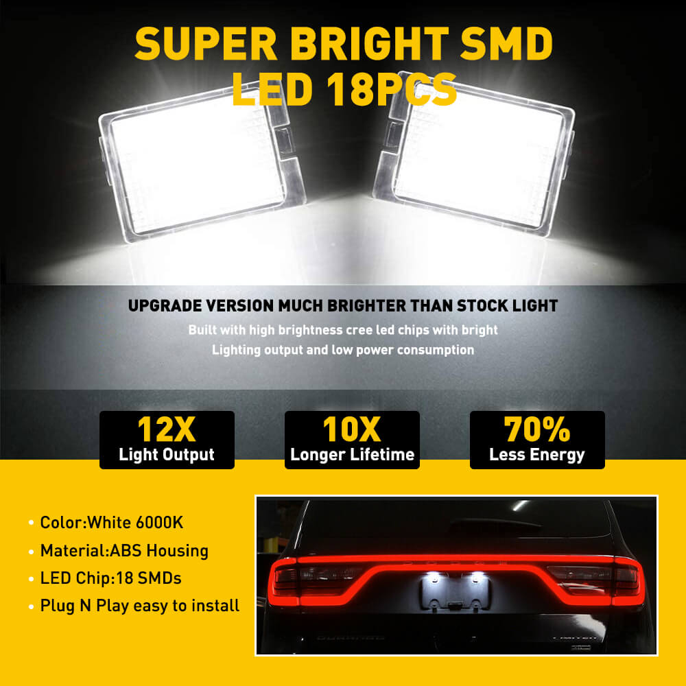 14-21 Dodge Durango LED License Plate Light Assembly - Xenon White Tag Lamp Replacement (Perfect for Night Driving & Enhanced Vehicle Appearance)