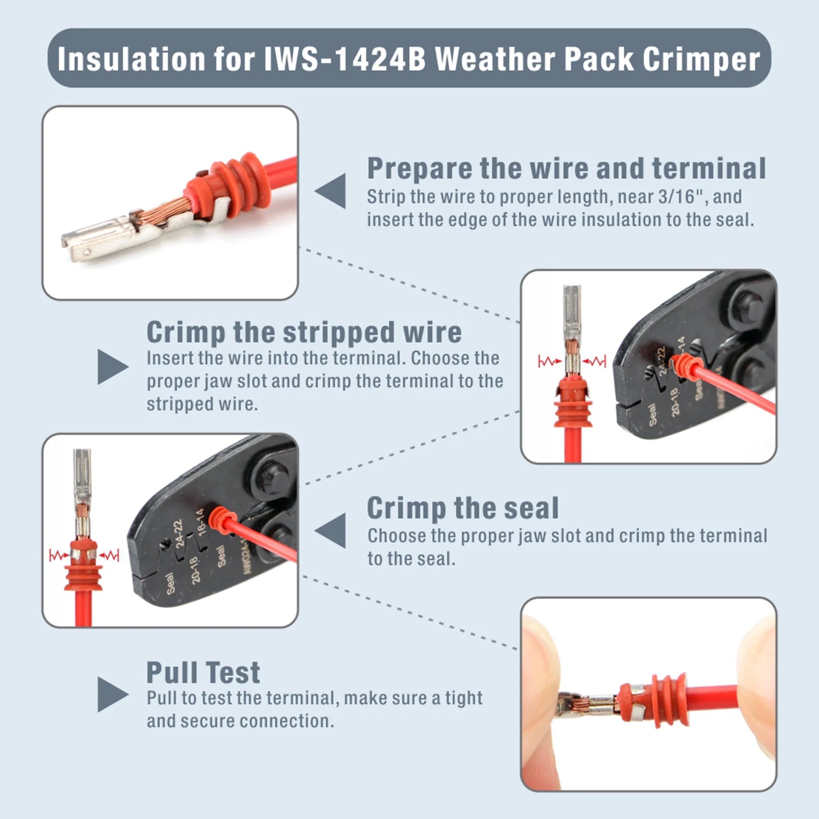 **Weather Pack Sealed Connector Crimping Tool - Professional Wire Crimper for Delphi Metri Pack 150, 280 & Weather Pack Terminals (AWG 24-14) - Ideal for Automotive, Marine & Outdoor Electrical Wiring**