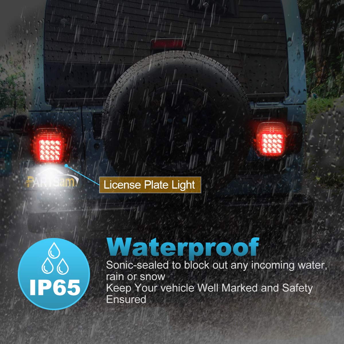 Partsam 2Pcs Universal Smoked Square 38 LED Combination Tail Lights with License Plate Lights - Compatible with Wrangler CJ TJ YJ, Flatbed Trucks - Brake, Stop, Turn, Reverse Lights - 12V - Perfect for Off-Roading, Truck Upgrades & Nighttime Safety