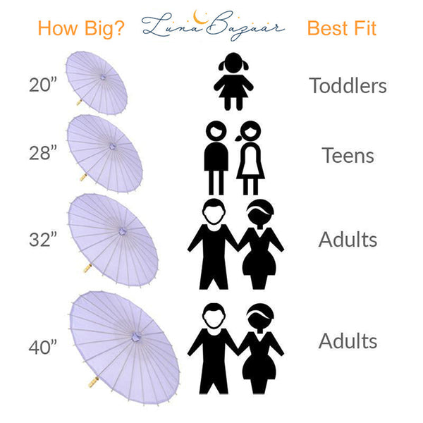 32 Pack White Wedding Paper Parasols with Long Elegant Handle - Perfect for Bridal Showers, Garden Parties & Photo Props