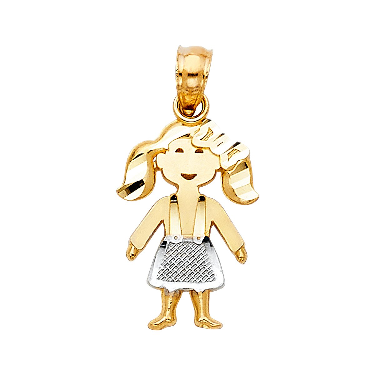 14K Yellow & White Gold Girl Charm Pendant - 17mm Height & 10mm Width - Perfect for Birthdays, Gifts & Jewelry Collections