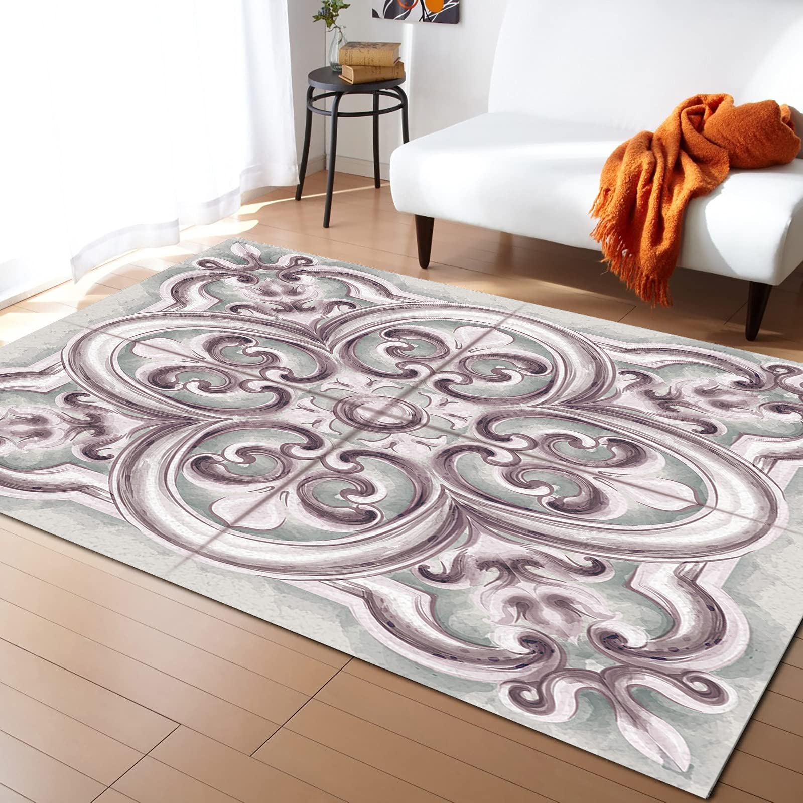 5'x8' Retro Bohemian Ethnic Tribal Mandala Flower Area Runner Rug - Washable Indoor/Outdoor Carpet for Kitchen, Living Room, Bathroom, Bedroom, Classroom & Laundry Room - Geometric Floral Pattern Doormat Mat | Perfect for Boho Home Decor, Entryway Protection & Cozy Floor Covering