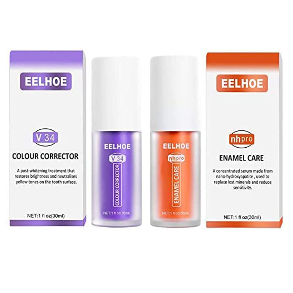 V34 Color Corrector & Enamel Repair Dual-Action Toothpaste Kit - Purple Teeth Whitening Formula for Sensitive Teeth, Anti-Cavity Protection | Perfect for Daily Oral Care & Bright Smile Maintenance