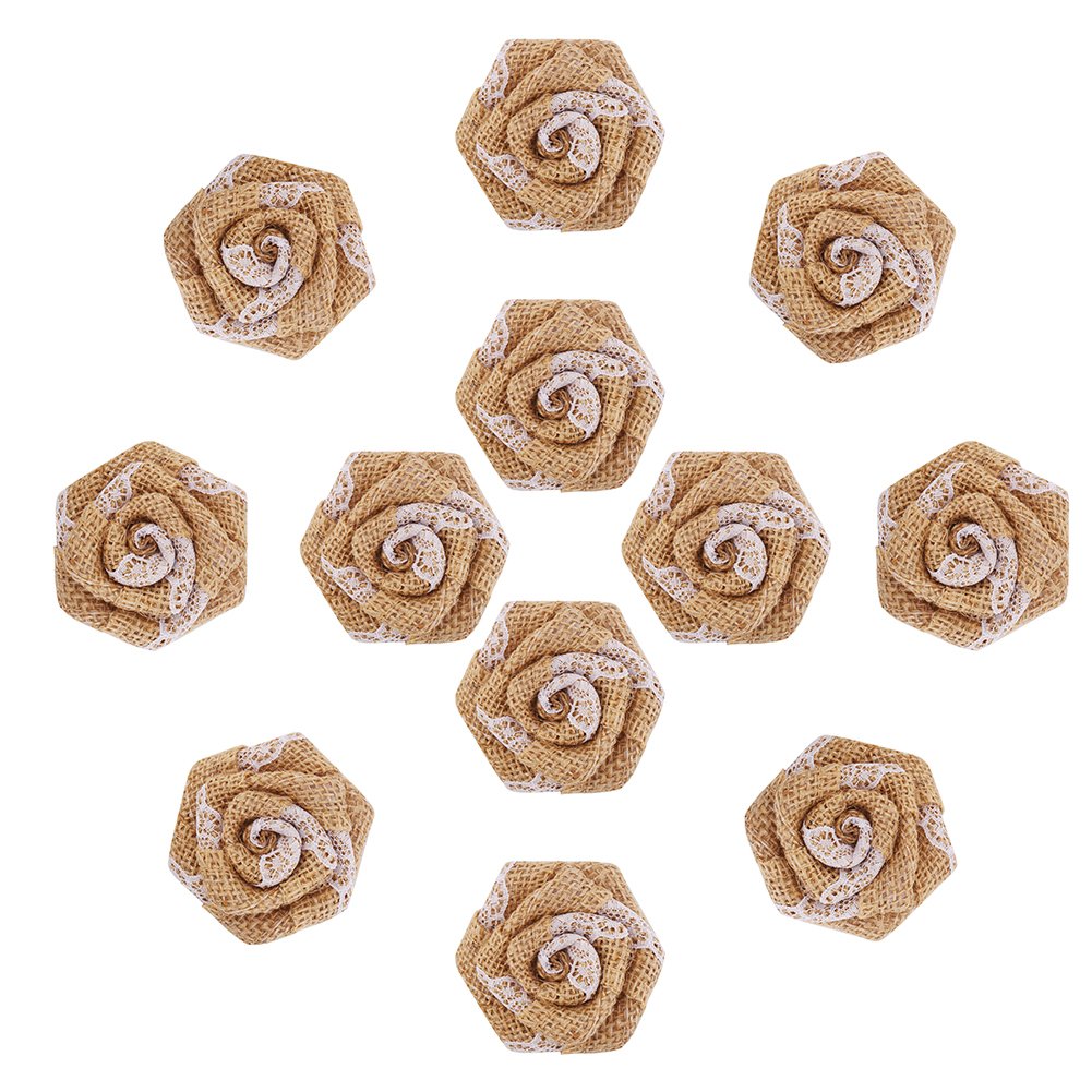 12-Piece Burlap Rose Flowers Set - Rustic Wedding Decor, DIY Craft Supplies for Bouquets, Centerpieces, and Home Decorations