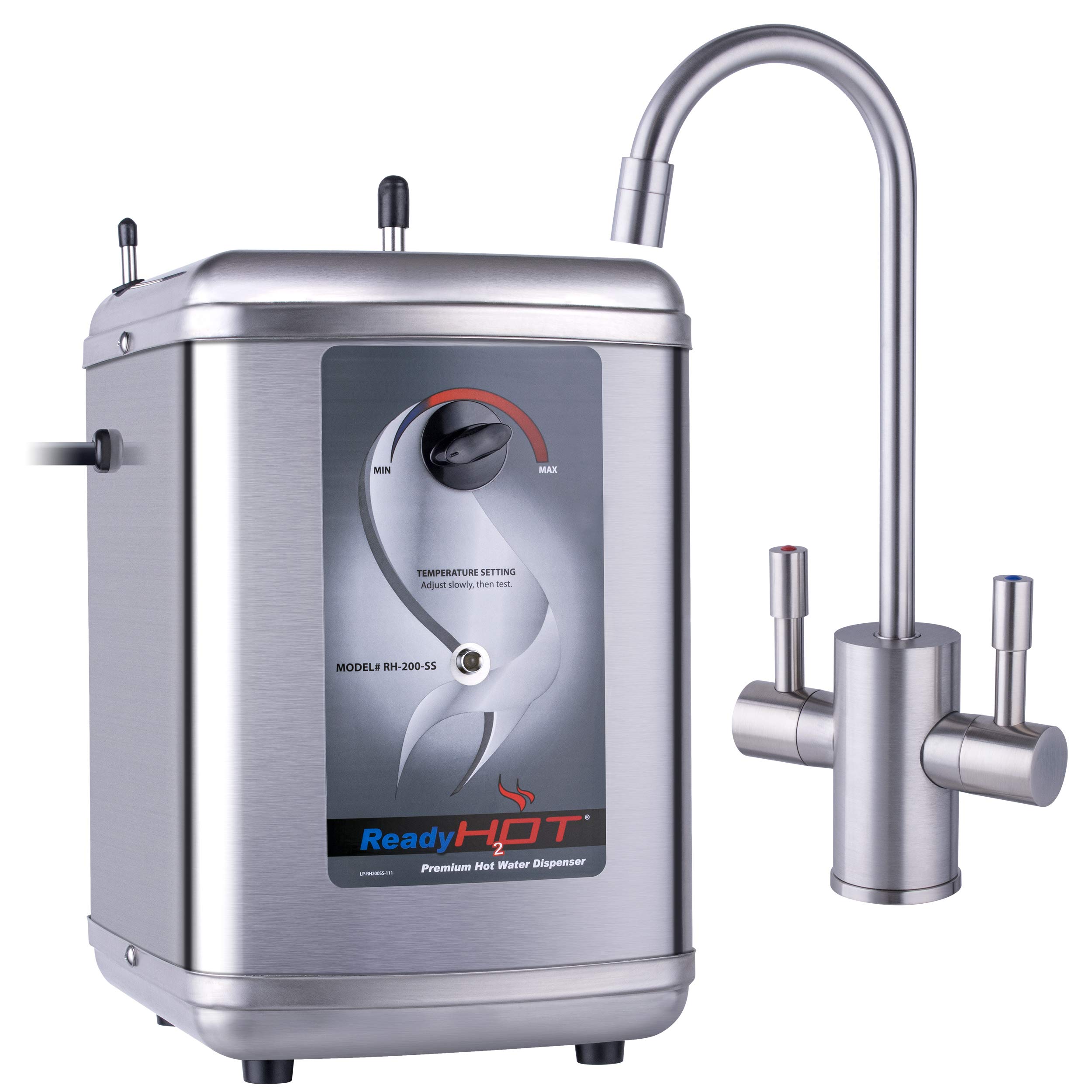 Ready Hot 41-RH-200-F560-BN Instant Hot Water Dispenser System - 2.5 Quarts Capacity, Manual Dial Dual Lever Hot & Cold Water Faucet in Brushed Nickel Finish | Perfect for Kitchen, Office, Tea & Coffee Brewing