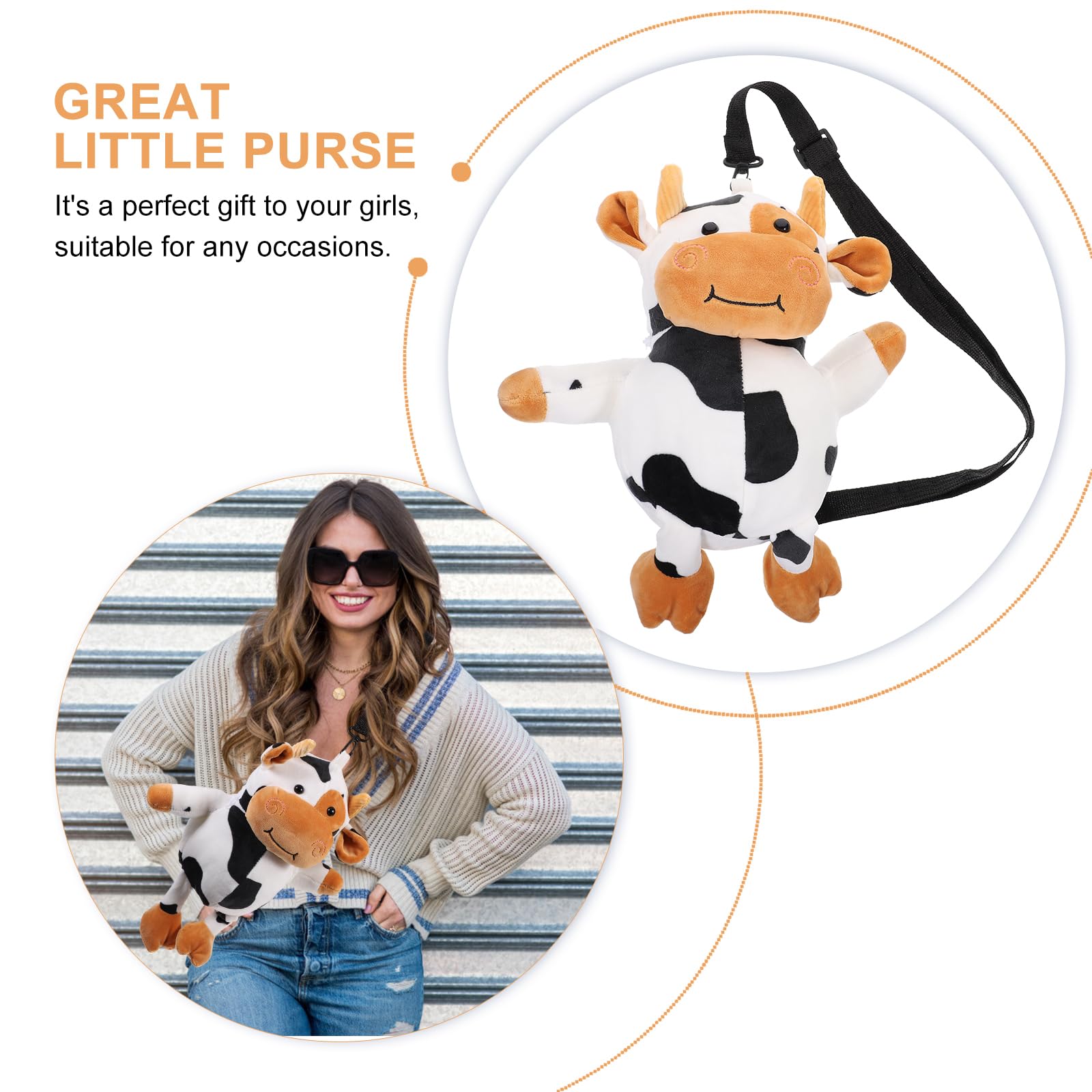 VALICLUD Cute Cow Plush Crossbody Bag for Women & Girls - Soft Stuffed Animal Coin Purse with Adjustable Strap - Perfect for School, Travel & Casual Outings