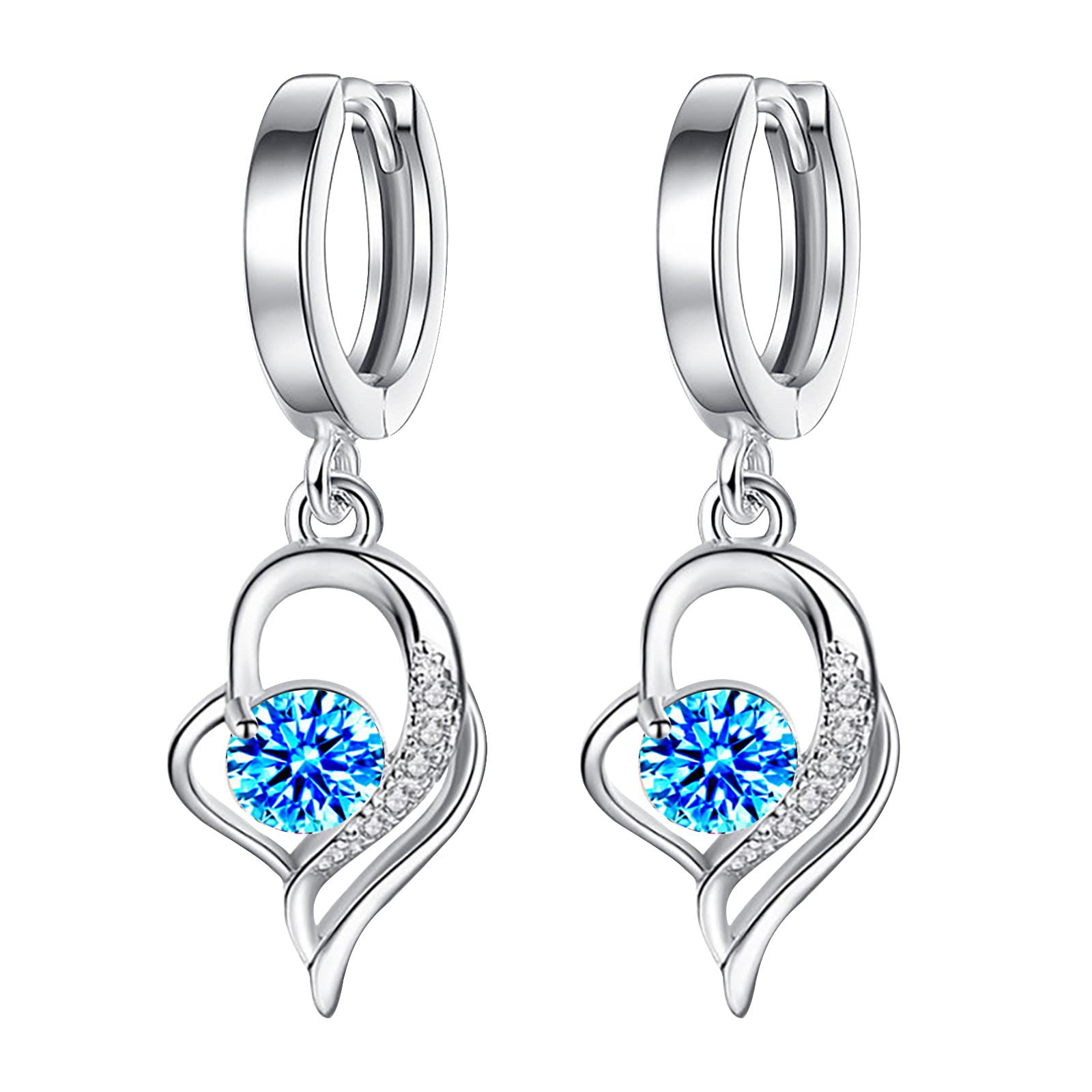 CZ Simulated Diamond Heart Drop Earrings for Women - Zircon Dangle Wedding Jewelry (Blue, One Size) | Perfect for Bridal, Prom, Anniversary & Special Occasions