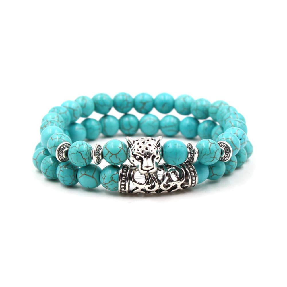 Stackable Pawprint Panther Buddha Skull Dragon Stretch Bracelets for Women & Men - Elastic Beaded Turquoise Jewelry for Yoga, Meditation & Boho Fashion