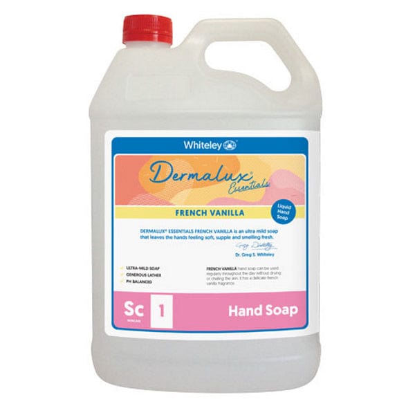 Whiteley Dermalux Essentials French Vanilla 5Lt Hand Soap - Antibacterial Liquid Soap for Kitchen, Bathroom & Office Use
