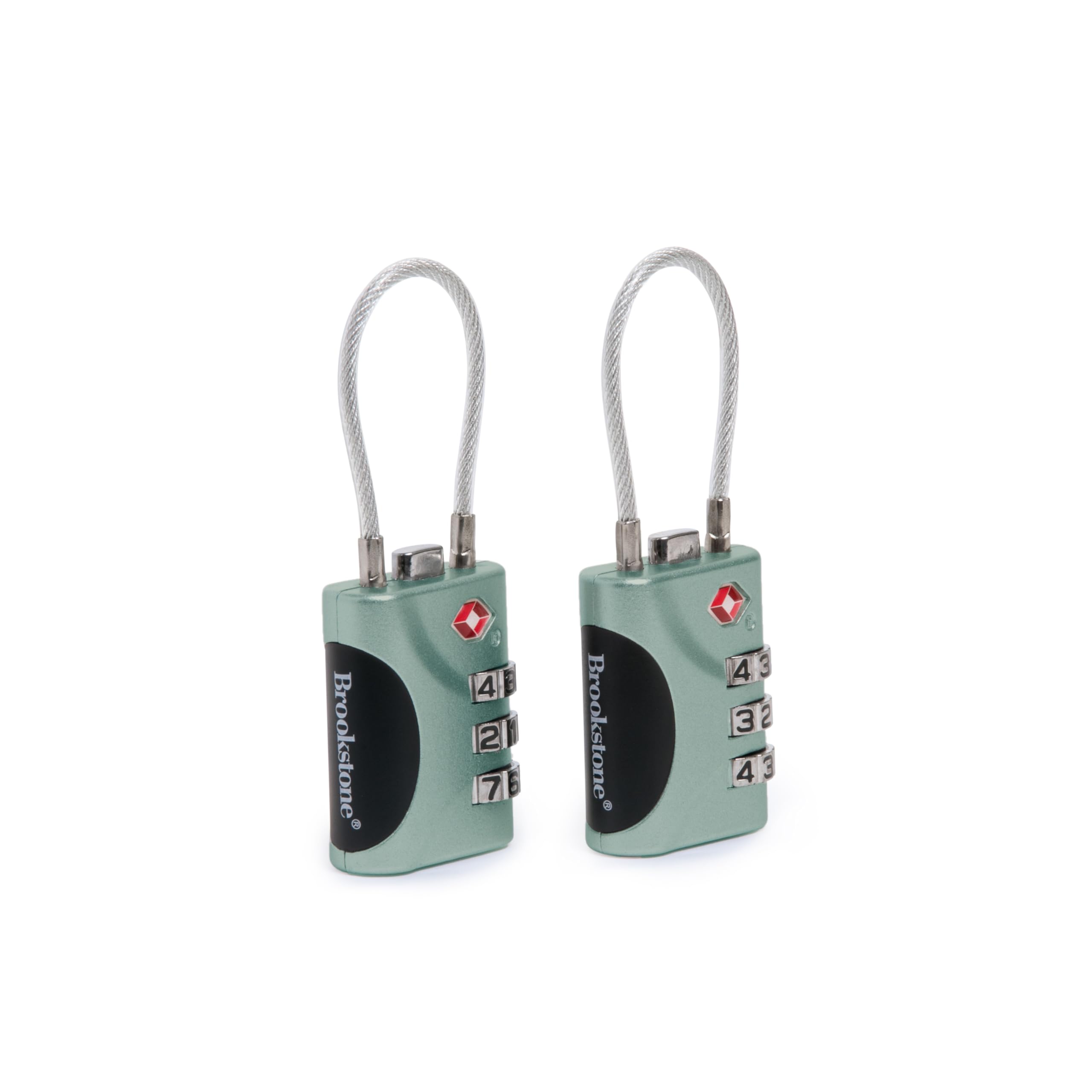 Brookstone 2-Pack TSA Approved 3-Digit Keyless Luggage Locks - Resettable Combination Wire Padlocks in Vintage Green for Travel, Backpacks & Suitcases | Secure Your Belongings During Air Travel & Hotel Stays