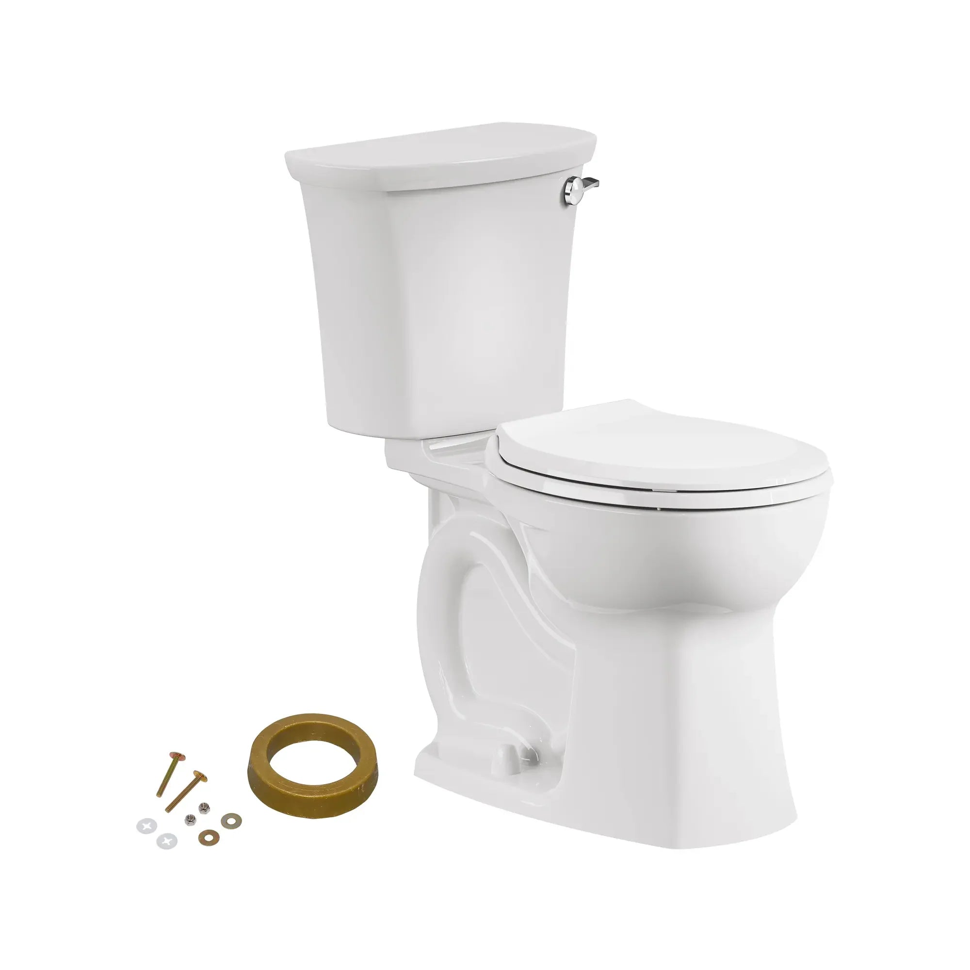 Edgemere® Two-Piece 1.28 GPF/4.8 LPF Round Front Right-Hand Trip Lever Toilet with Seat & Wax Ring - Water Efficient Chair Height Toilet for Small Bathrooms & Powder Rooms