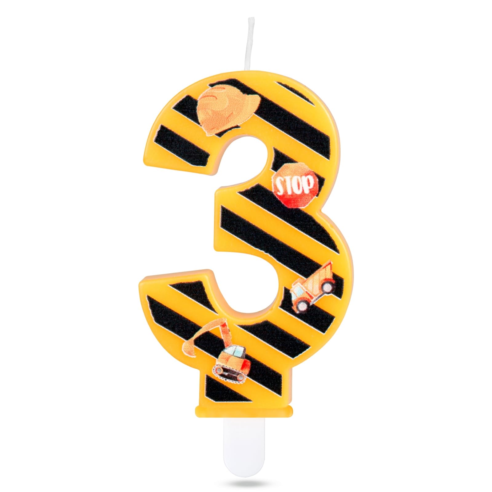 3rd Birthday Candles for Boys - Yellow and Black Striped Number 3 Cake Candles - Construction Theme Party Decorations - Perfect for Kids' Construction Birthday Cakes and Party Supplies
