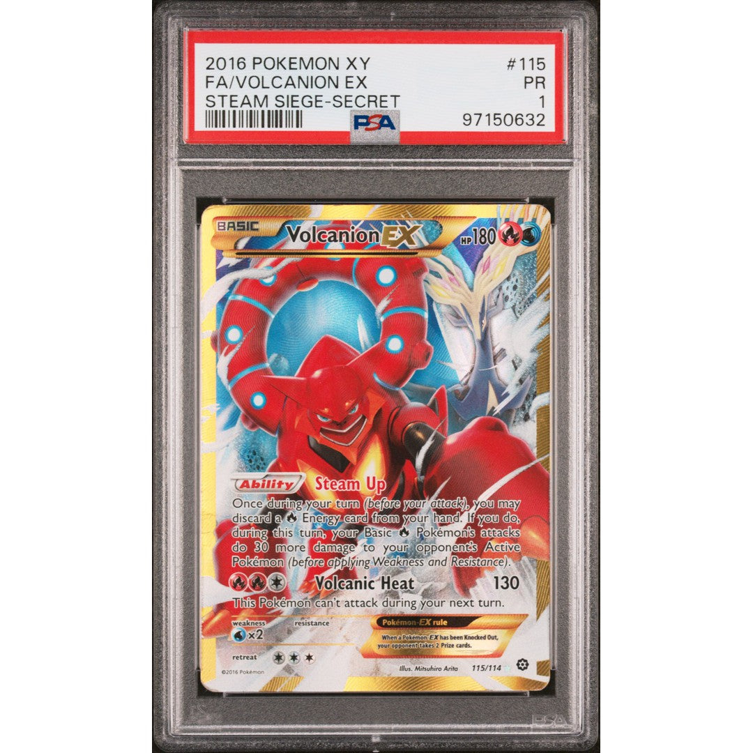 2016 Pokemon Steam Siege Volcanion 115/114 PSA 1 Graded Card - Rare Collectible for Pokemon TCG Players & Investors | Perfect for Gaming Tournaments, Display Collections & Investment Portfolios