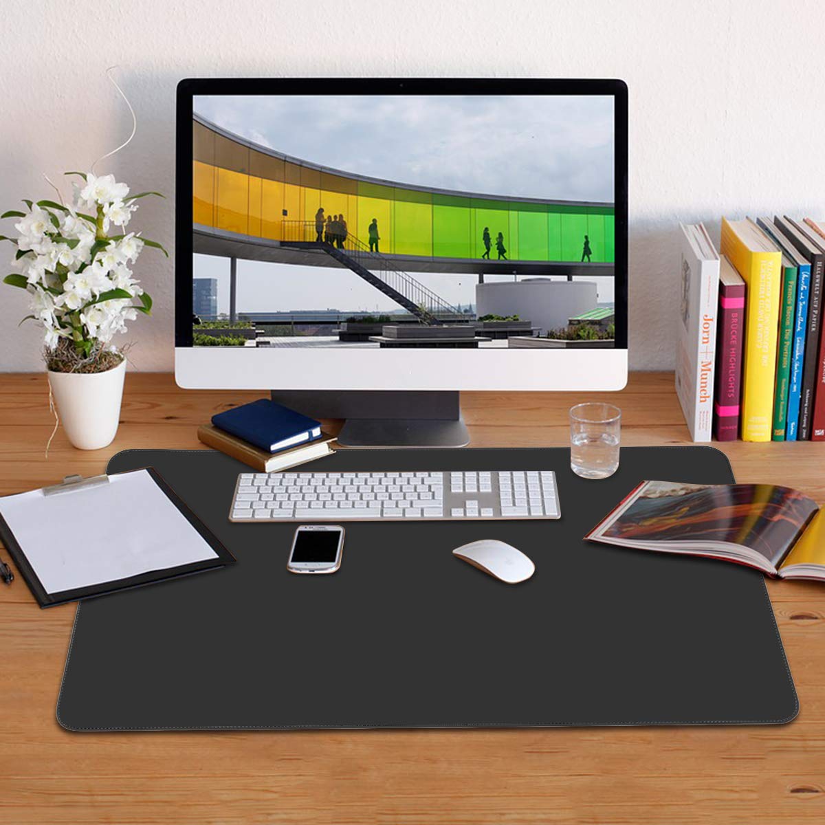 Eco-Friendly Cork & Leather Desk Mat - Waterproof Office Pad for Work & Gaming (Black, 24x12Inch)