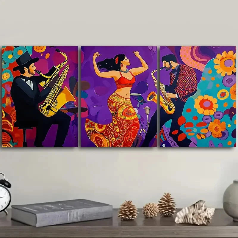3pcs Asian Belly Dancers Art Painting - Metal Print Wall Decor - Ready to Hang - Home & Office Decor - Perfect for Living Room, Bedroom, or Dance Studio