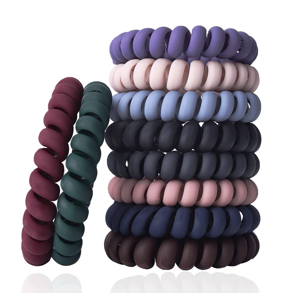 10Pcs Spiral Hair Ties No Crease Hair Bands for Women - Matte Phone Cord Ponytail Holders, Traceless Coil Scrunchies for Girls (Perfect for Workouts, Yoga, School & Everyday Hairstyles)