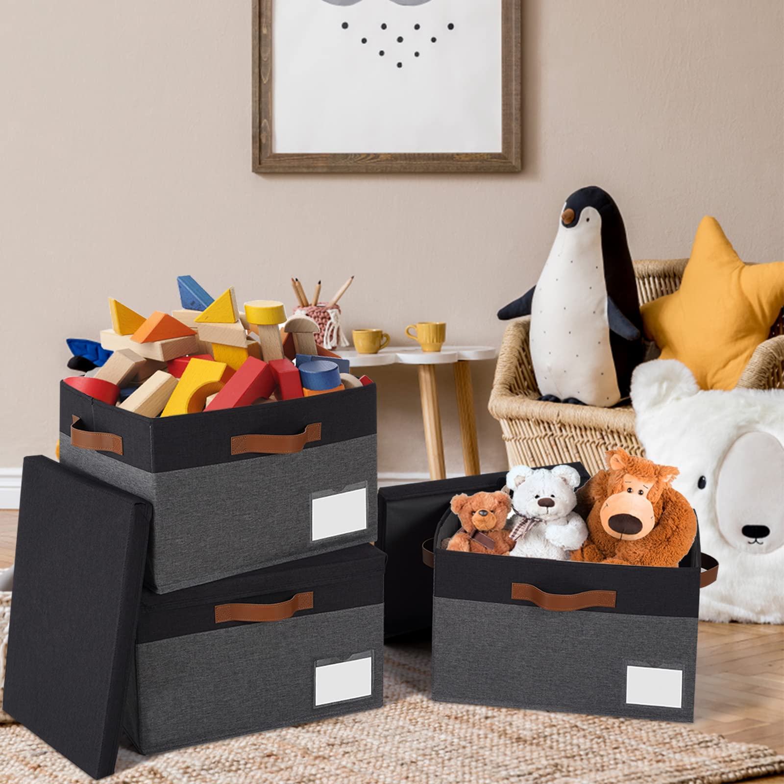 Foldable Fabric Storage Bins with Lids 3 Pack - 15