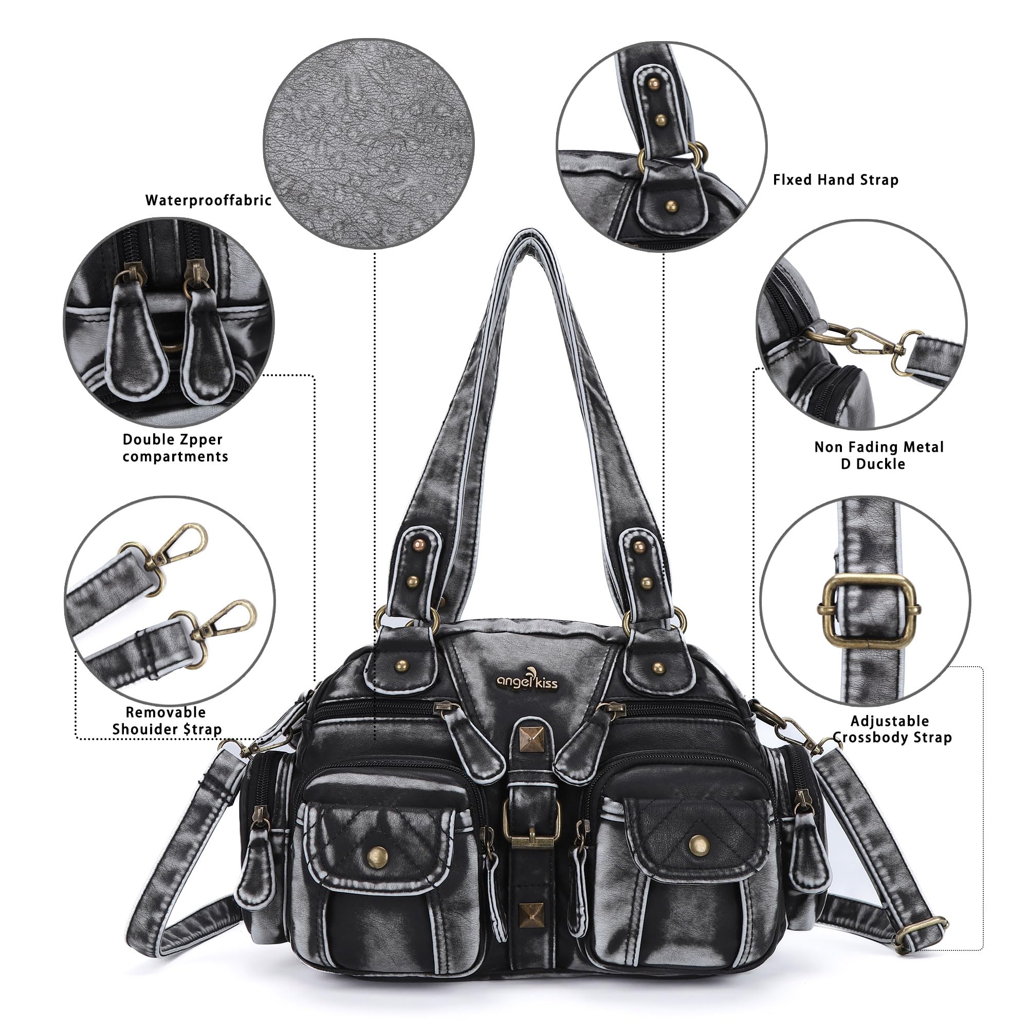 Angel Kiss Women's Hobo Crossbody Shoulder Bag - Multipocket Soft Leather Handbag with Removable Strap | Perfect for Work, Travel & Everyday Use