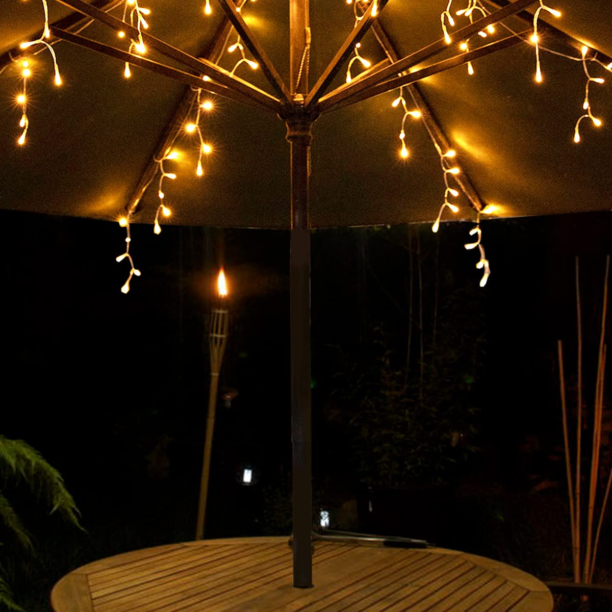 Solar Umbrella Lights with 200 LEDs - Waterproof Warm White String Lights for Patio, Garden, Backyard, Pool & Beach Decor - Perfect for Outdoor Dining, Evening Gatherings & Summer Nights