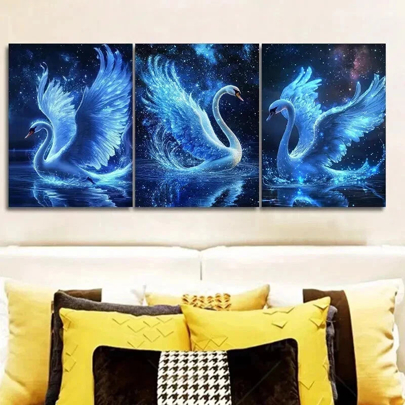 3-Piece White Swan Wall Art Set - Framed Canvas Prints 50x70cm | High Quality Australian Made | Ready to Hang | Perfect for Living Room, Bedroom & Office Decor