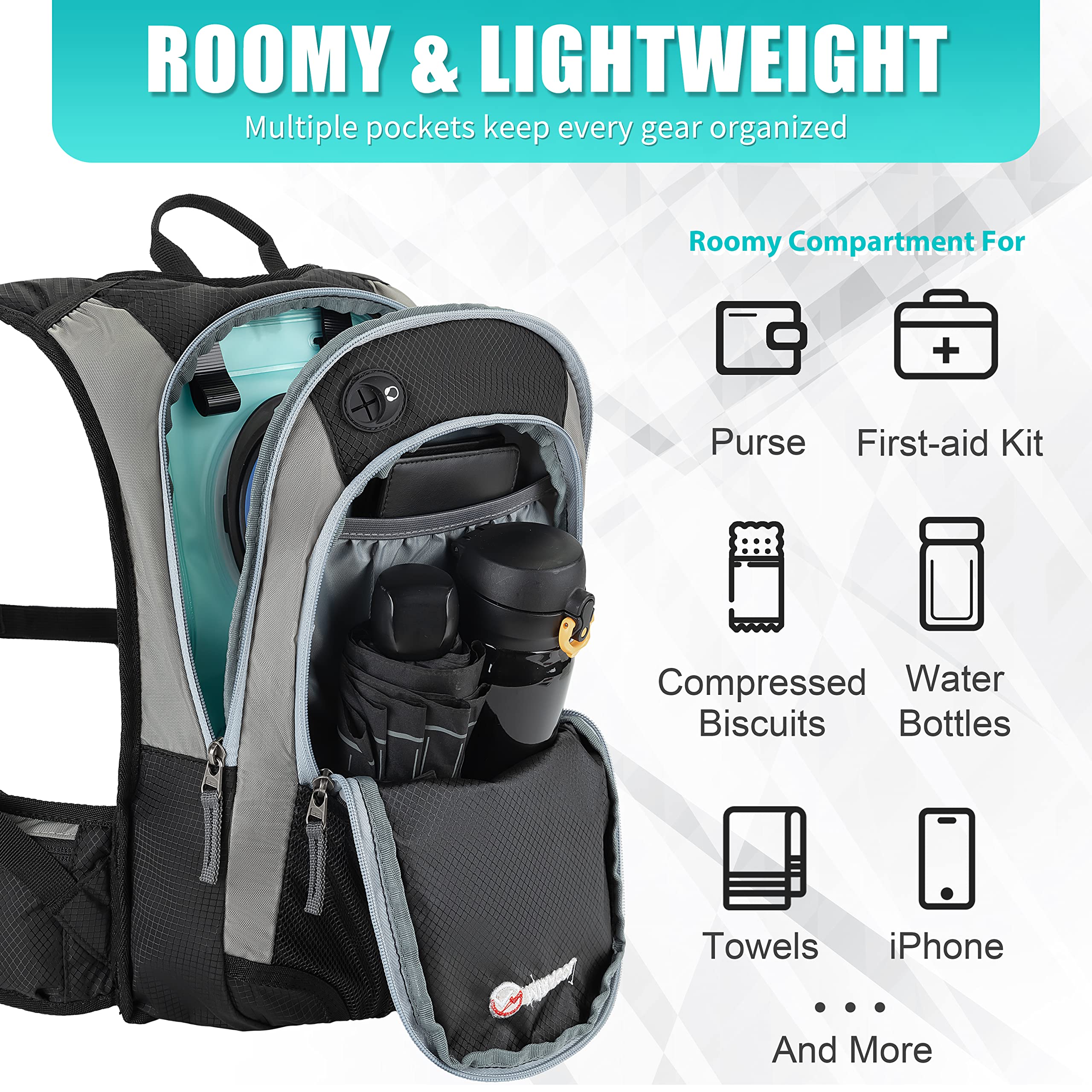 Miracol Insulated 2L Hydration Pack - Lightweight Hiking Water Backpack with Leakproof Bladder for Outdoor Adventures and Trail Running