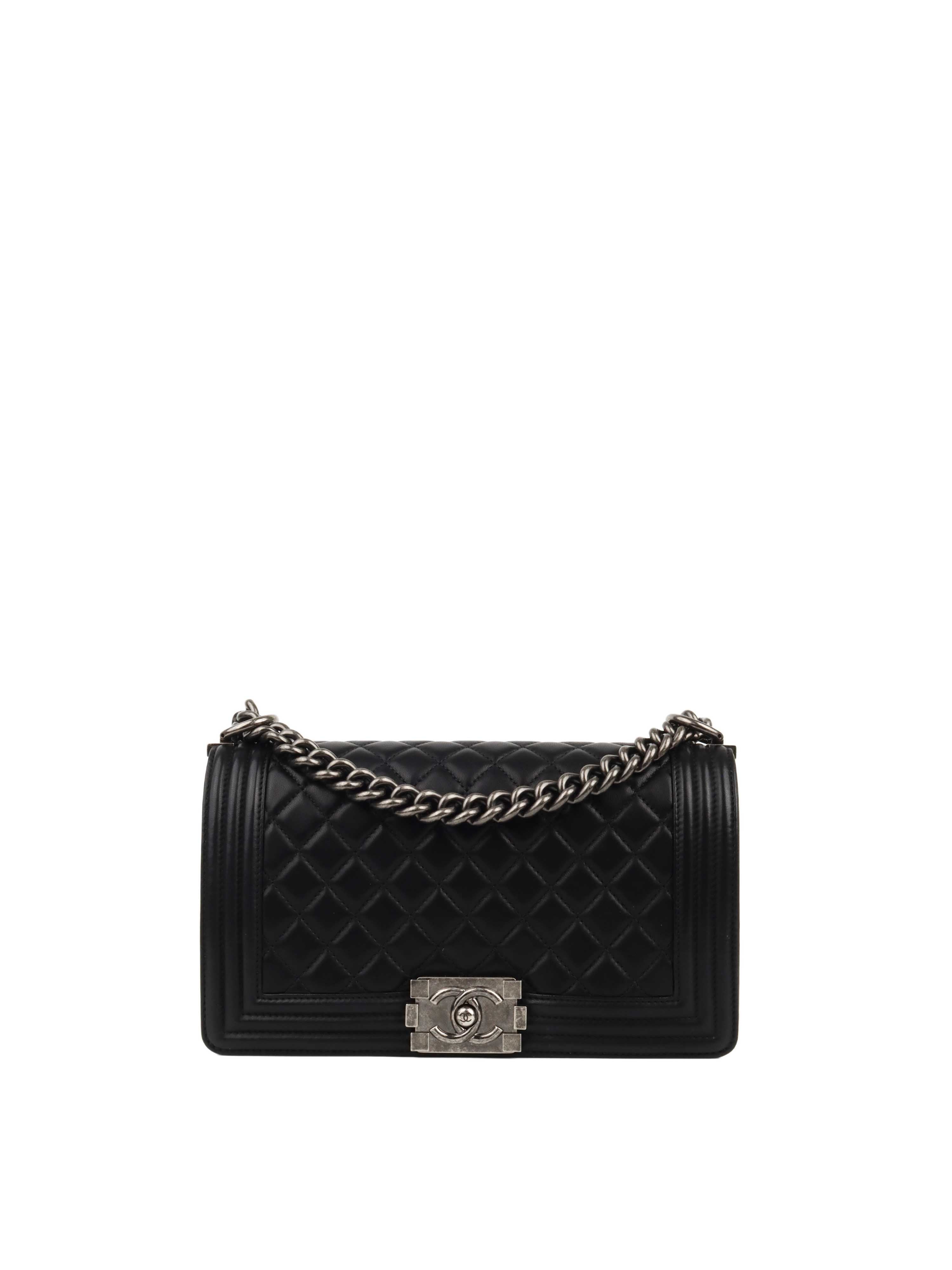 Chanel Black Lambskin Medium Boy Bag with Ruthenium Finish Metal Hardware - Luxury Designer Handbag for Women, Perfect for Evening Events & Special Occasions