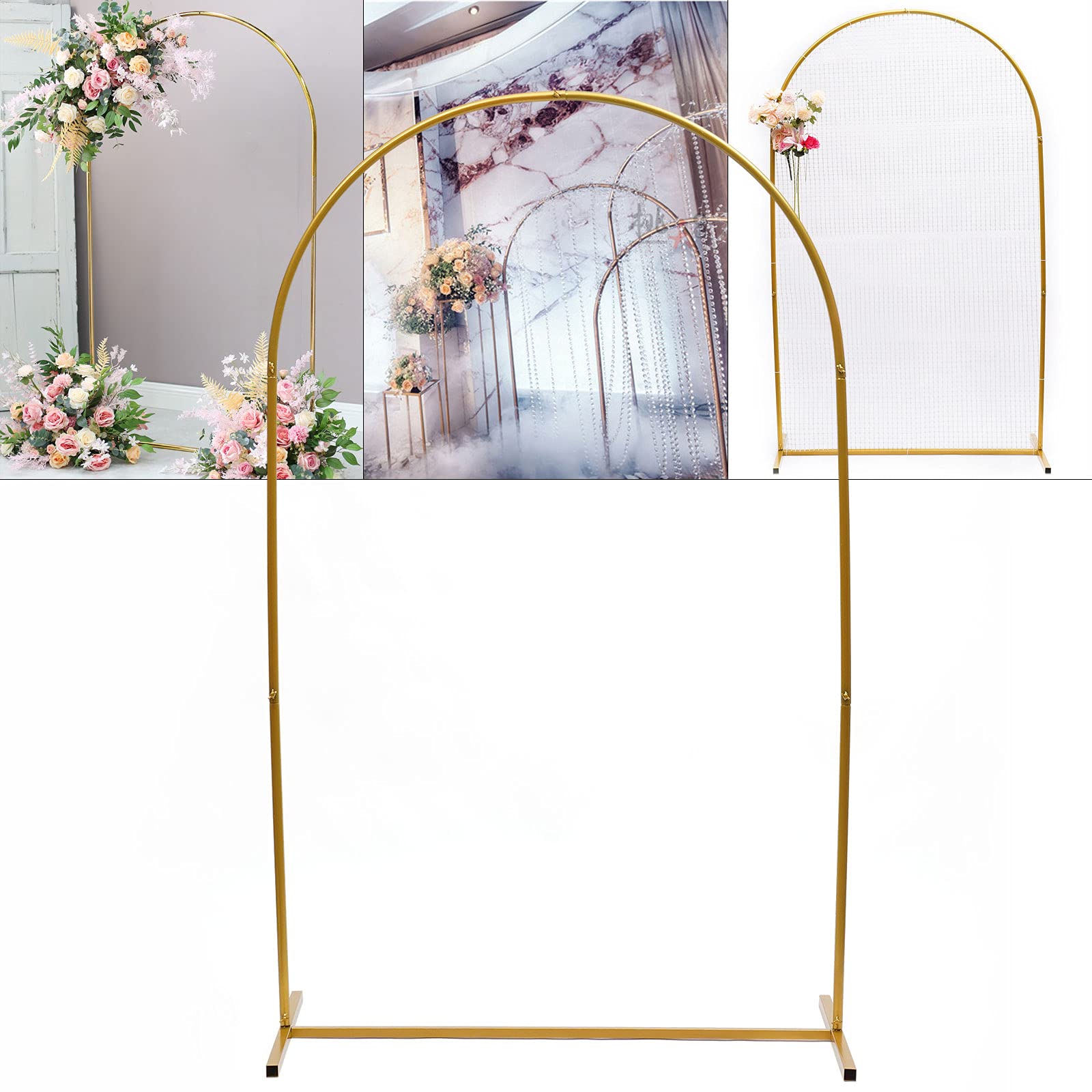2M Gold Arch Wedding Backdrop Stand Set - Wrought Iron Grid Mesh Arch Frame for Wedding, Party, Mall & Garden Decor - Flower Plant Stand for Indoor/Outdoor Events